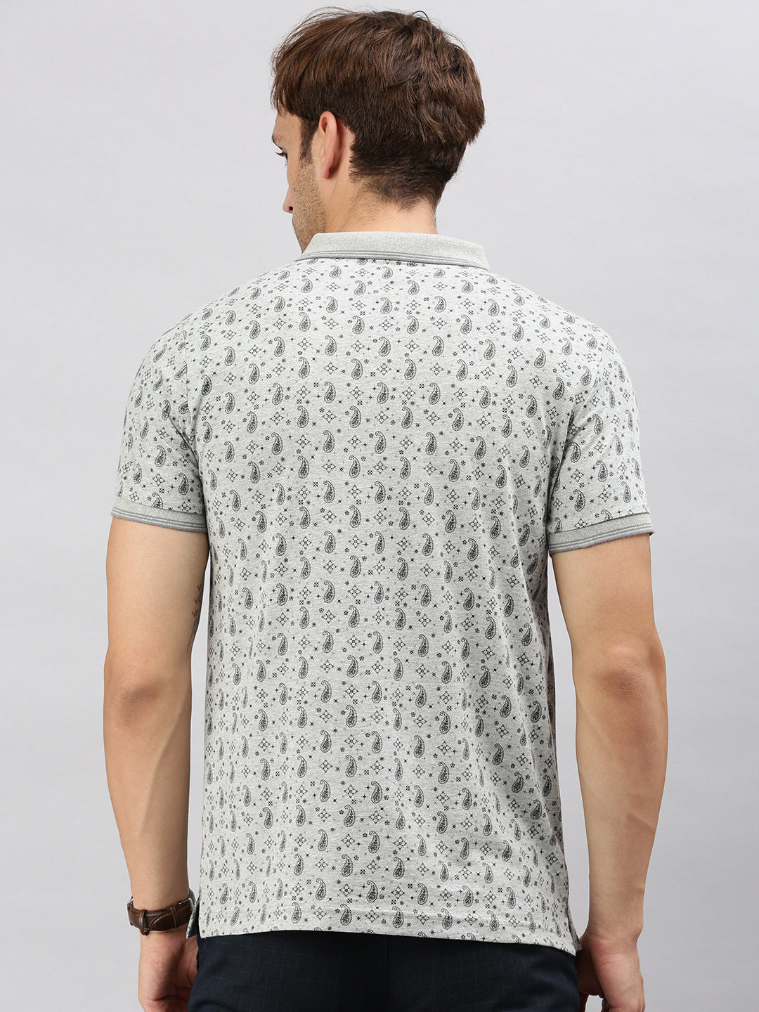 Classic Polo Men's Half Sleeve Grey/Black Polo Neck Cotton Slim Fit T Shirt | BELLO - 292 A SF P