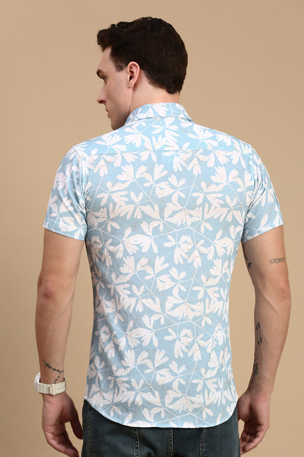 Classic Polo Men's Half Sleeve Blue/White Polo Neck Slim Fit All Over Print Shirt | SP2-GN-05 A-HS-PRT-BSL