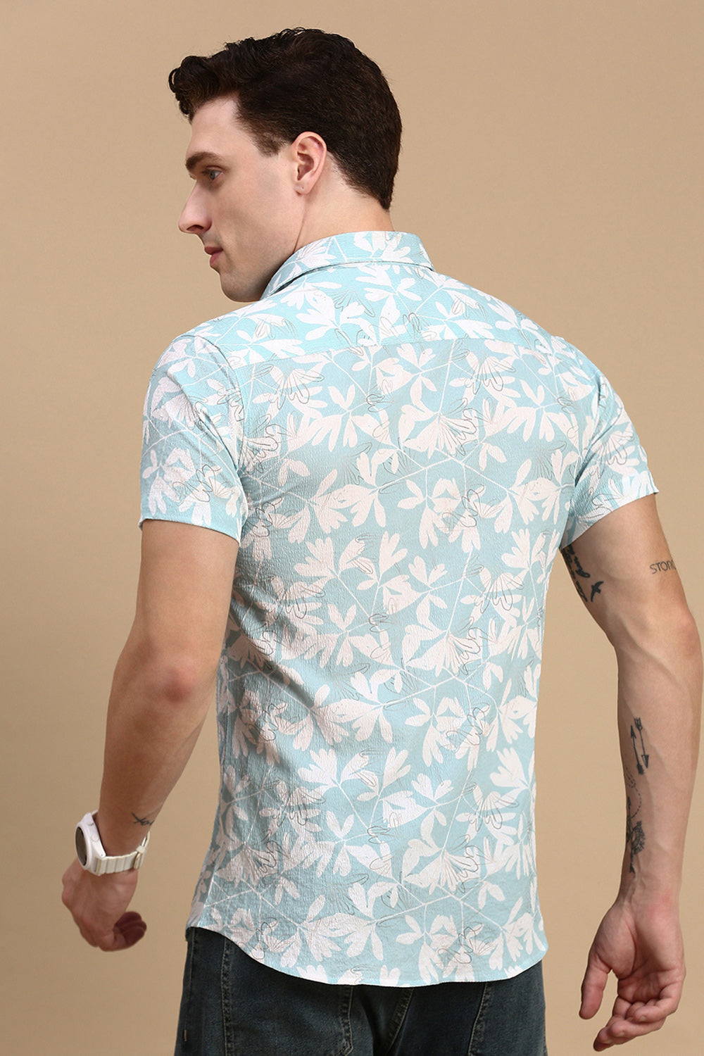 Classic Polo Men's Half Sleeve Lt.Green/White Polo Neck Slim Fit All Over Print Shirt | SP2-GN-05 B-HS-PRT-BSL