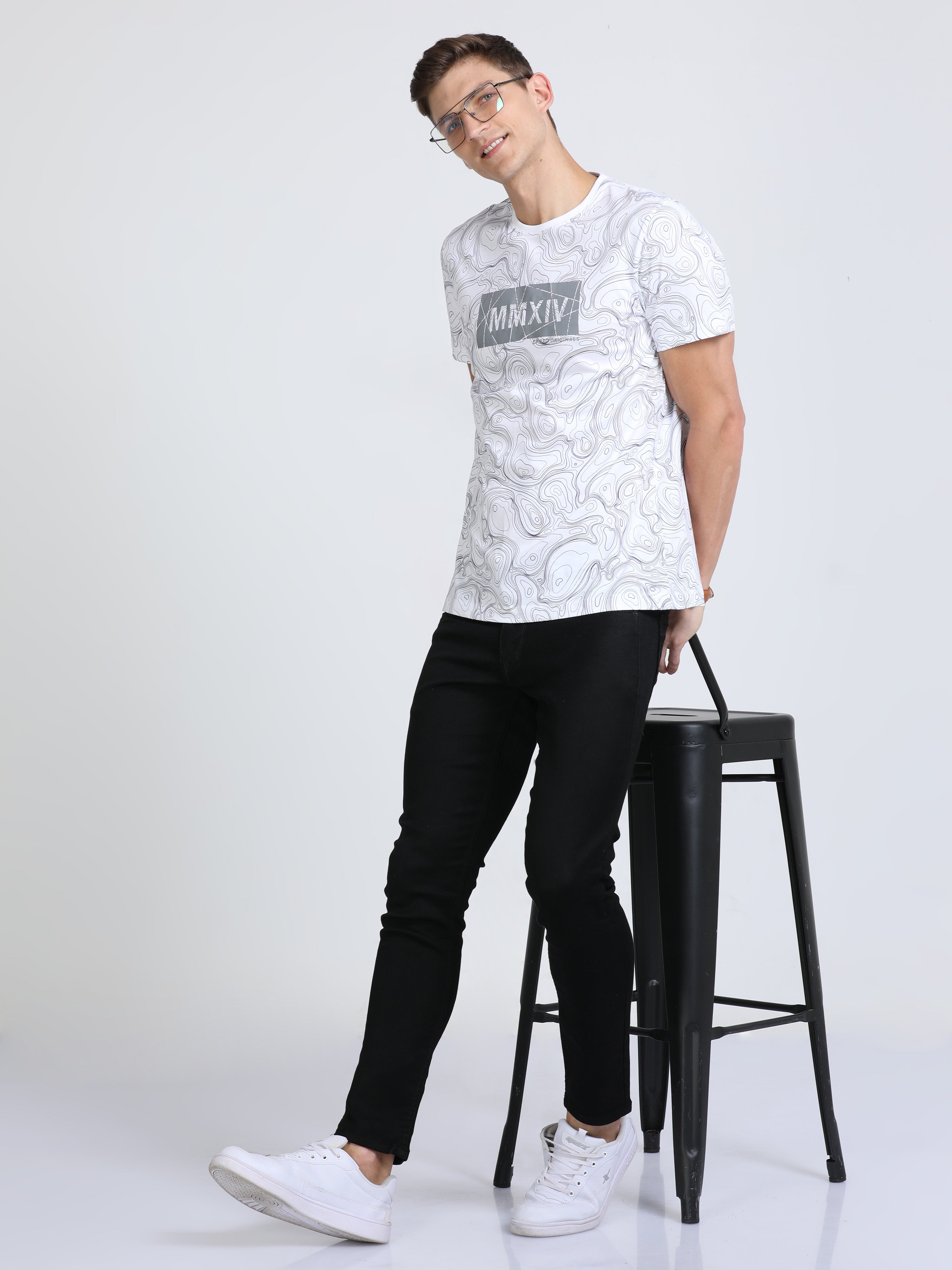 Classic Polo Mens Cotton Half Sleeves Floral Slim Fit Crew Neck White Color T-Shirt | Brcn - 556 A Sf C