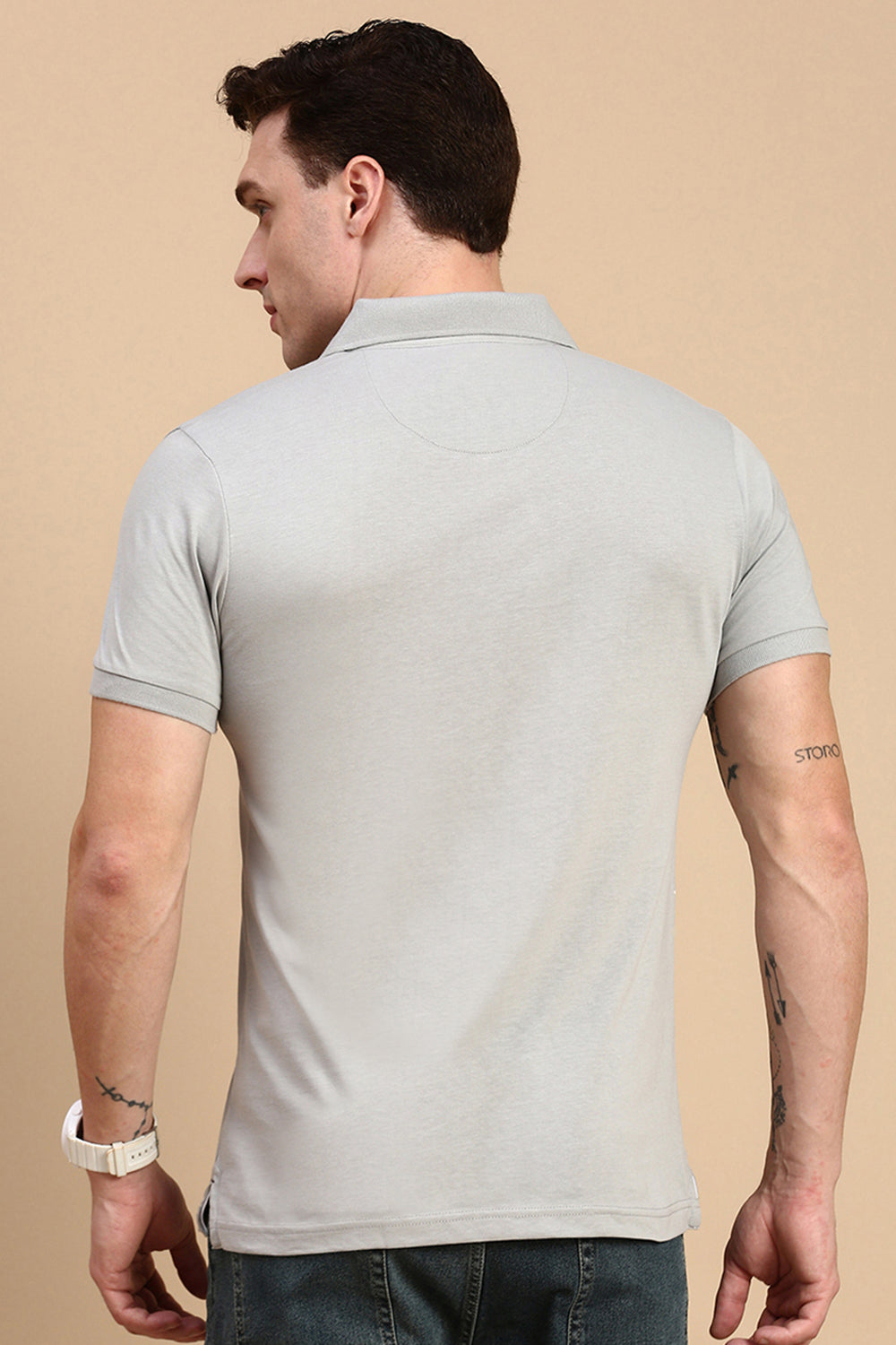 Classic Polo Men's Half Sleeve Grey Polo Neck Slim Fit Printed T-Shirt | FP - 03 B SF P