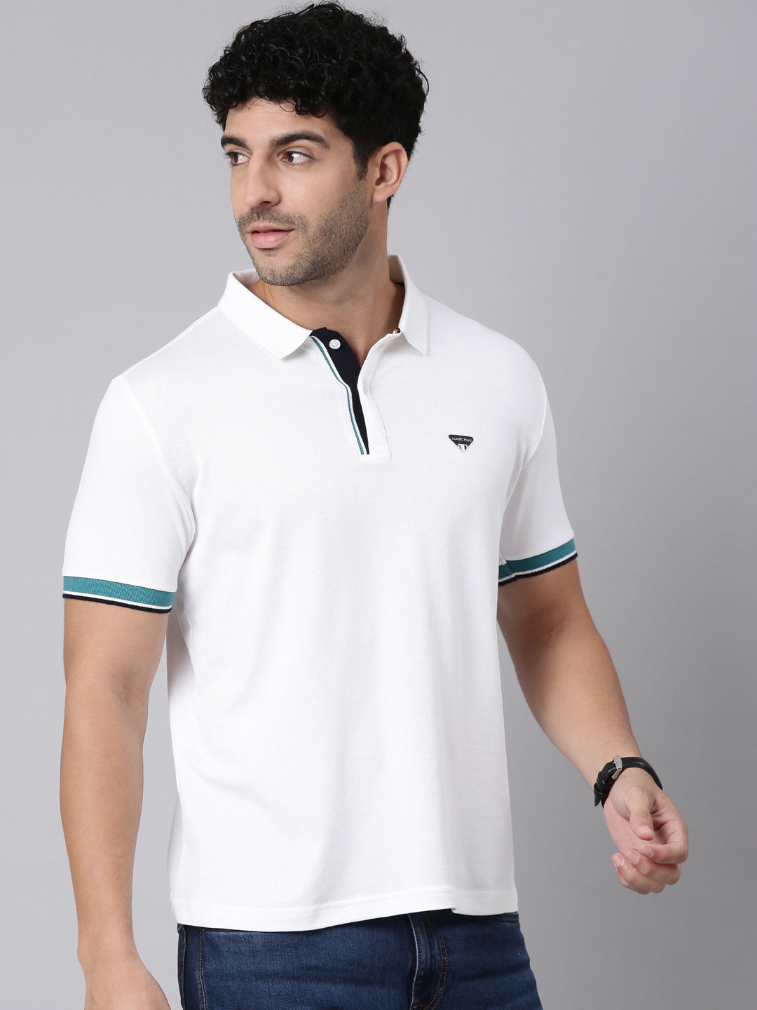 Classic Polo Men's Half Sleeve White Polo Neck Slim Fit Solid Cotton T-Shirt | PRM - 811 B SF P