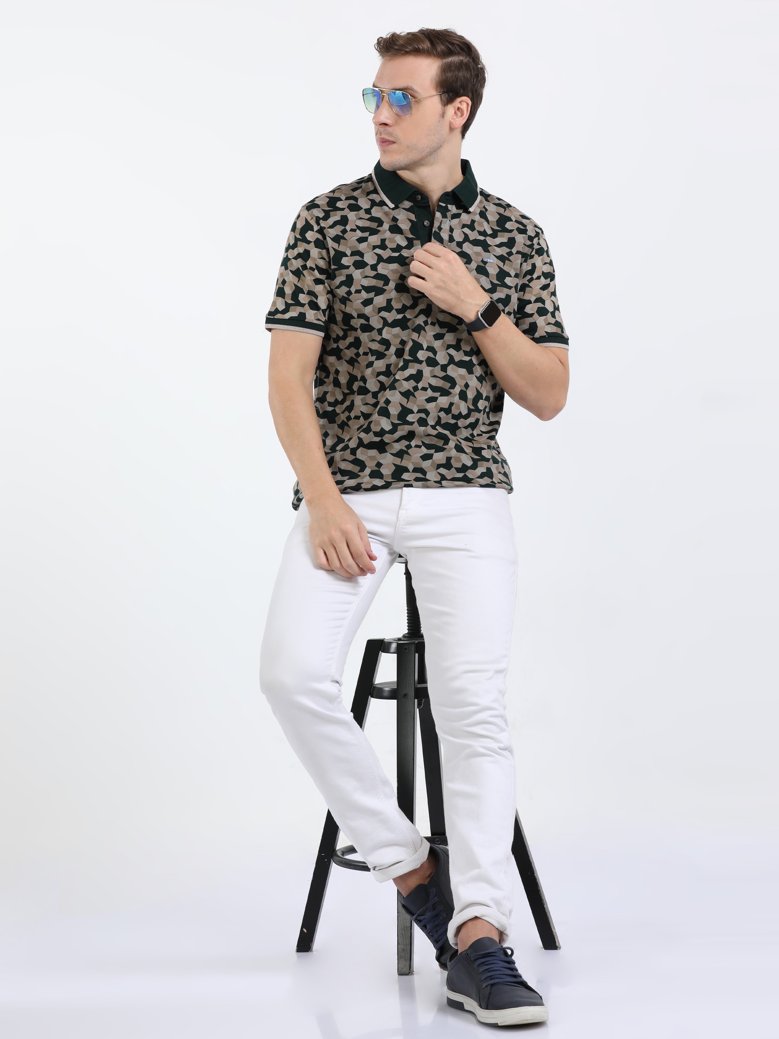 Classic Polo Mens Cotton Half Sleeves Floral Slim Fit Polo Neck Dark Green Color T-Shirt | Prm - 790 B Sf P