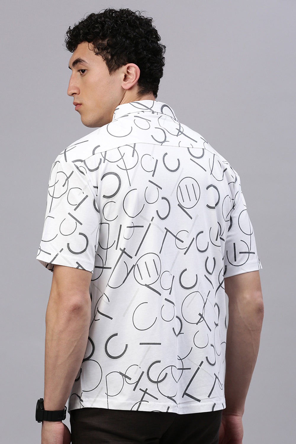 Classic Polo Men's Half Sleeve White/Dr.Grey Polo Neck Slim Fit All-Over Print Drop Shoulder Shirt