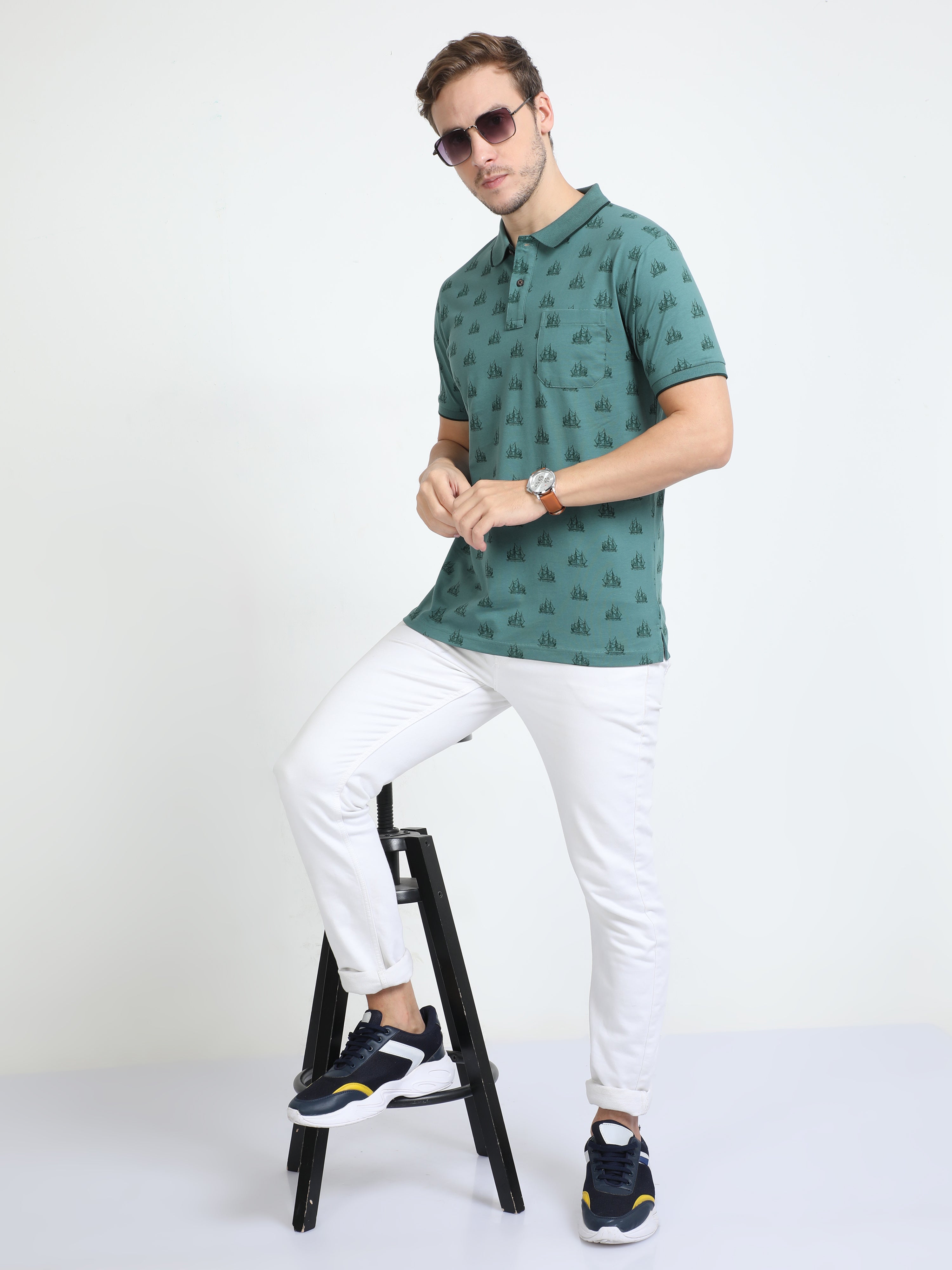 Classic Polo Mens Cotton Half Sleeves Floral Slim Fit Polo Neck Ash Color T-Shirt | Bello - 227 B Sf P