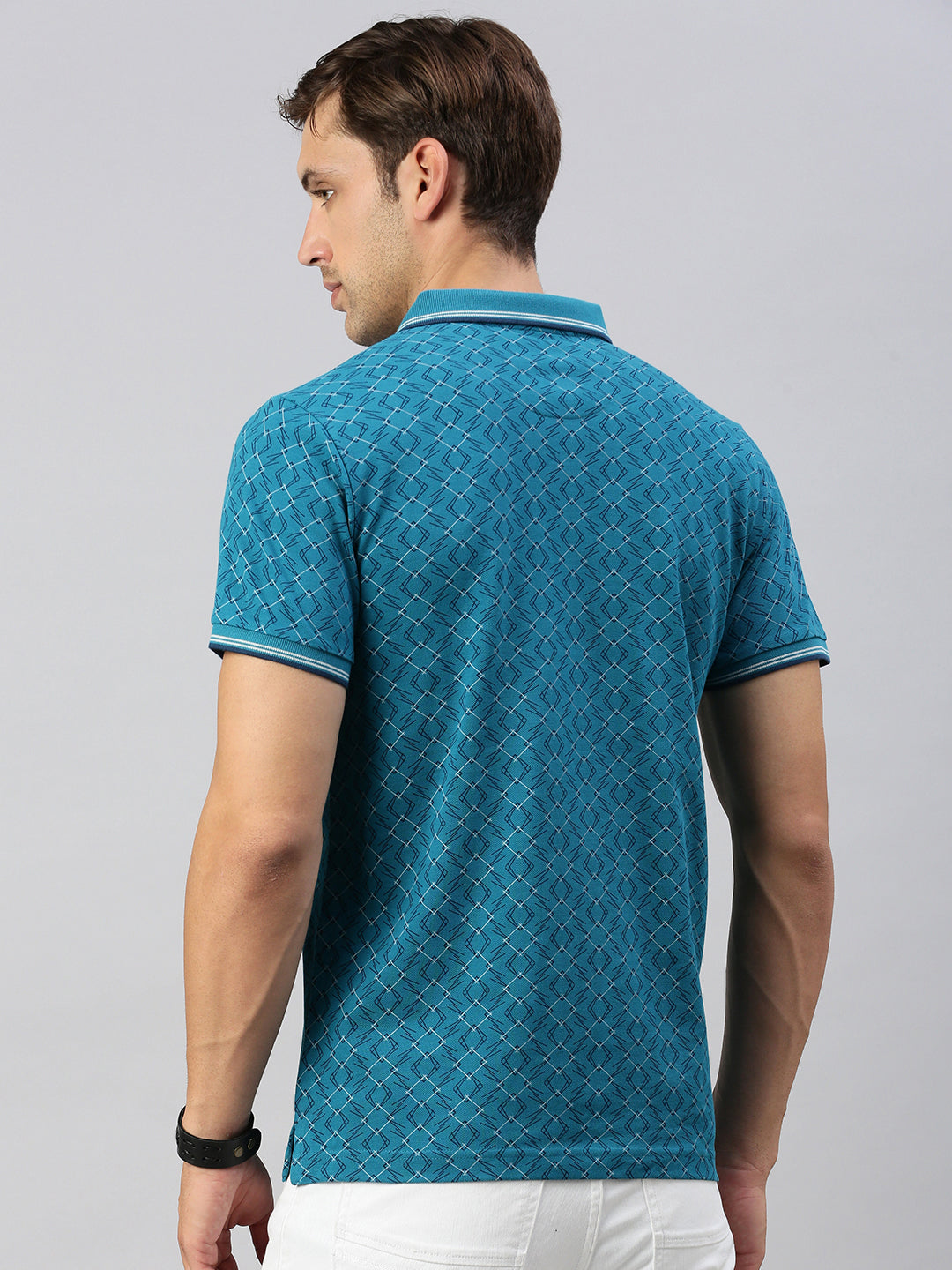 Classic Polo Men's Printed Teal Cotton Slim Fit Half Sleeve T-Shirt | BEAU - 261 B SF P