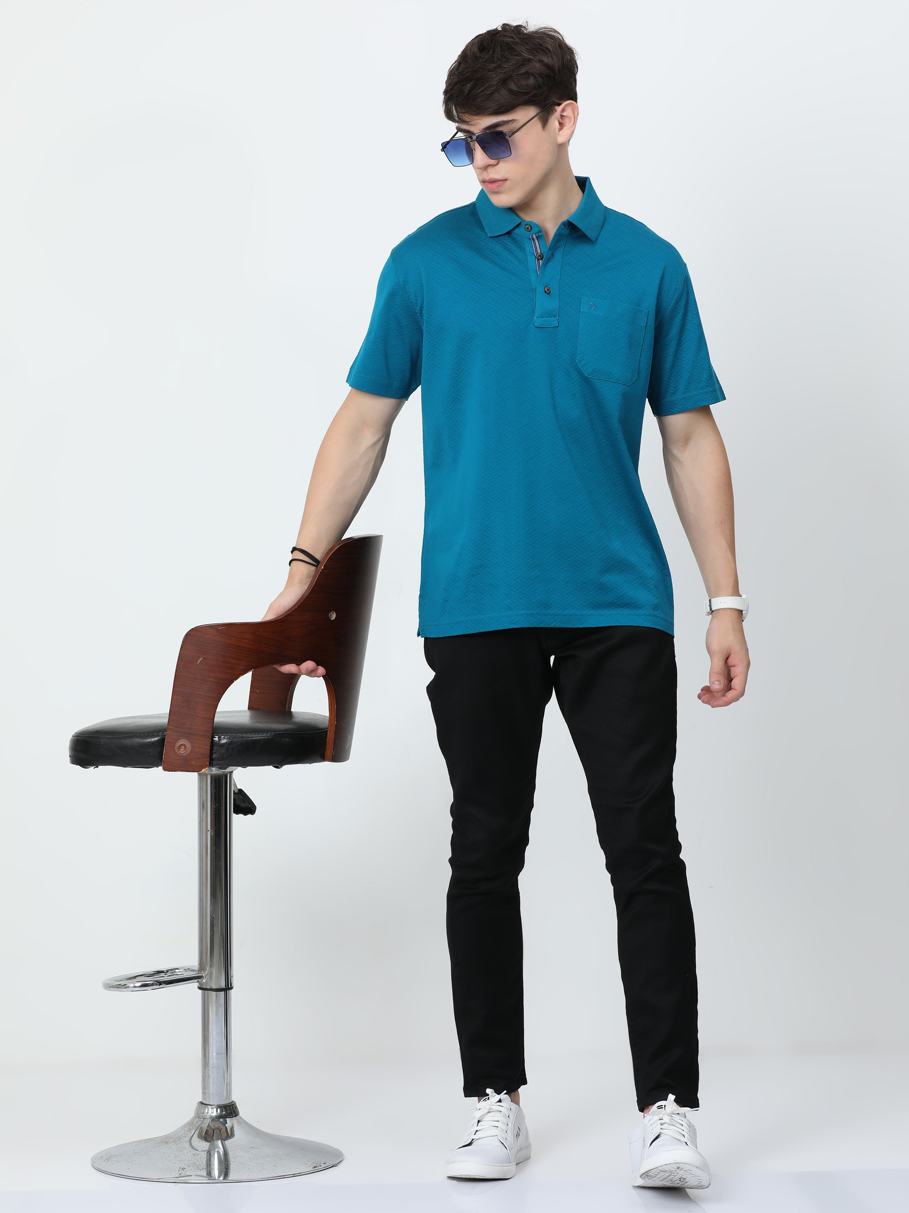Classic Polo Mens Cotton Half Sleeves Floral Authentic Fit Polo Neck Blue Color T-Shirt | Rare - 05 A Af P