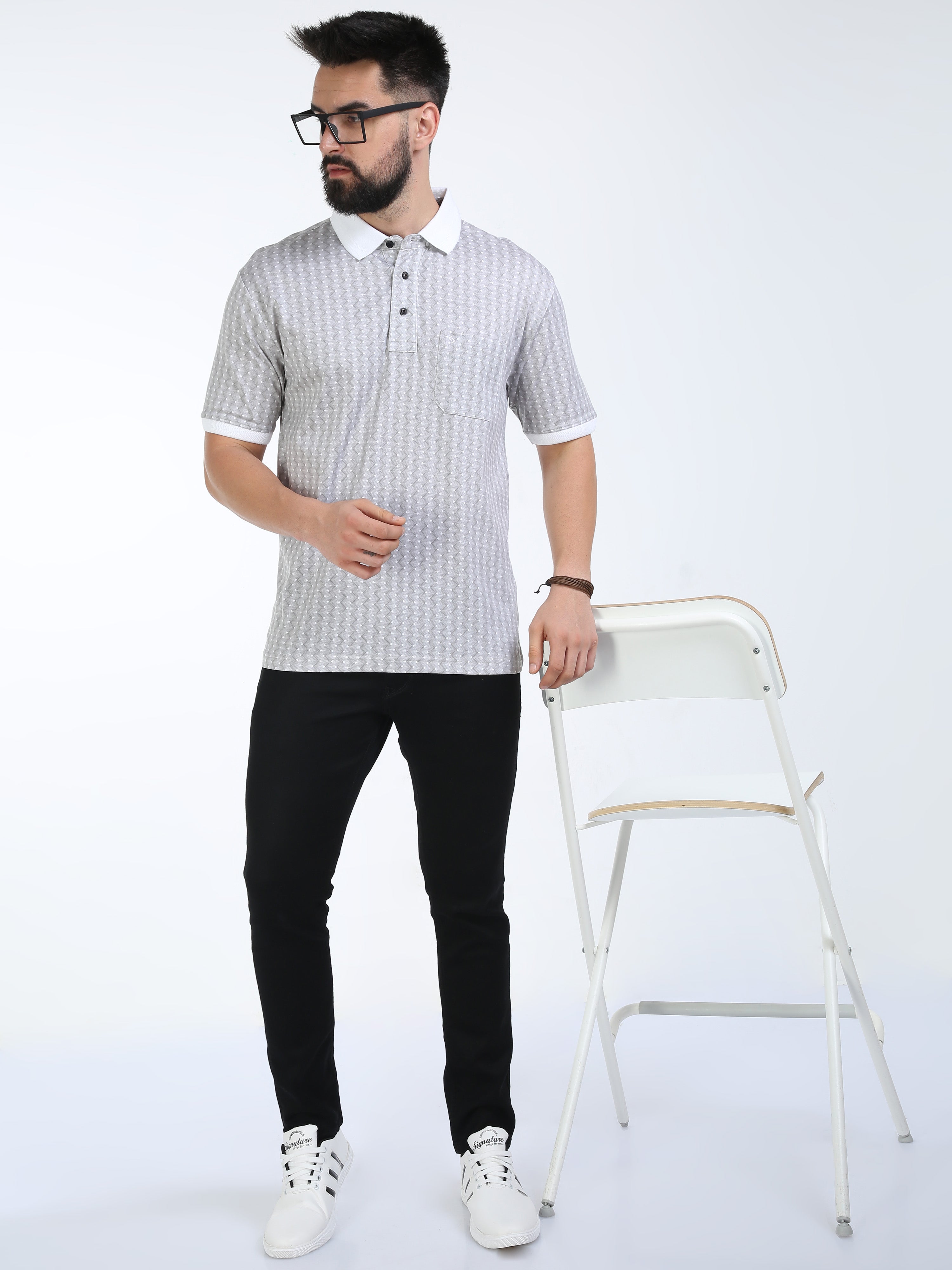 Classic Polo Mens Cotton Half Sleeves Floral Authentic Fit Polo Neck Cream Color T-Shirt | Swank - 05 A Af P