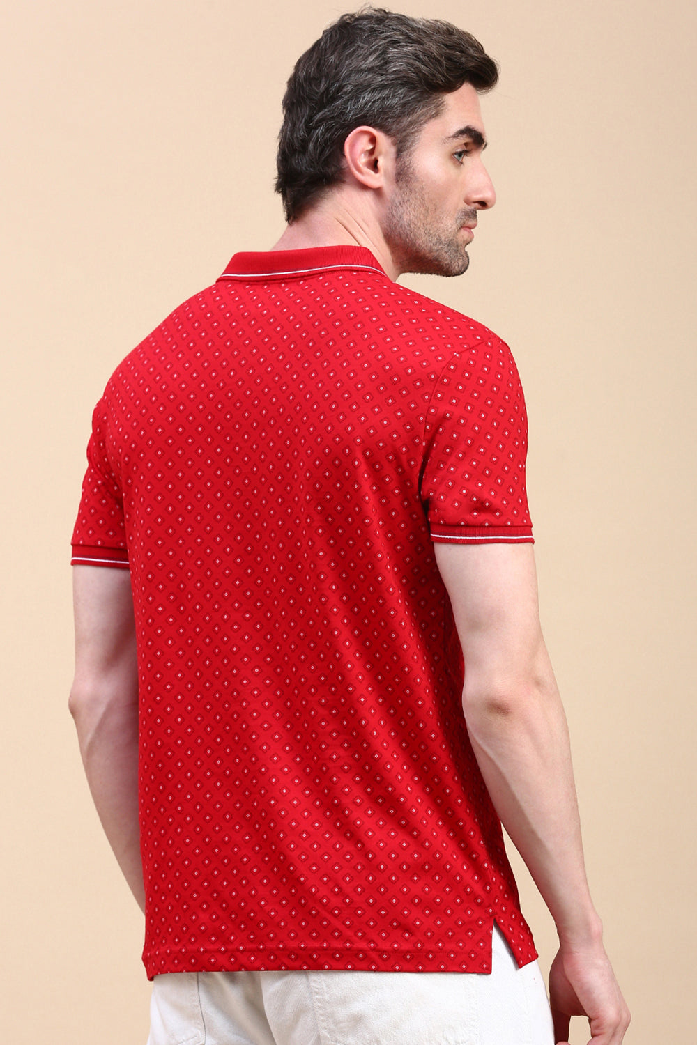 Classic Polo Men's Half Sleeve Red Polo Neck Slim Fit All Over Print T-Shirt | BELLO - 321 A SF P