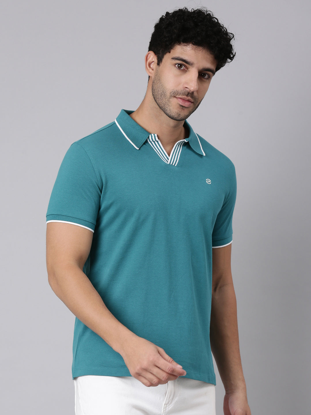 Classic Polo Men's Half Sleeve Teal Polo Neck Slim Fit Solid Cotton Blend T-Shirt | RAVE POLO - 02 B SF P