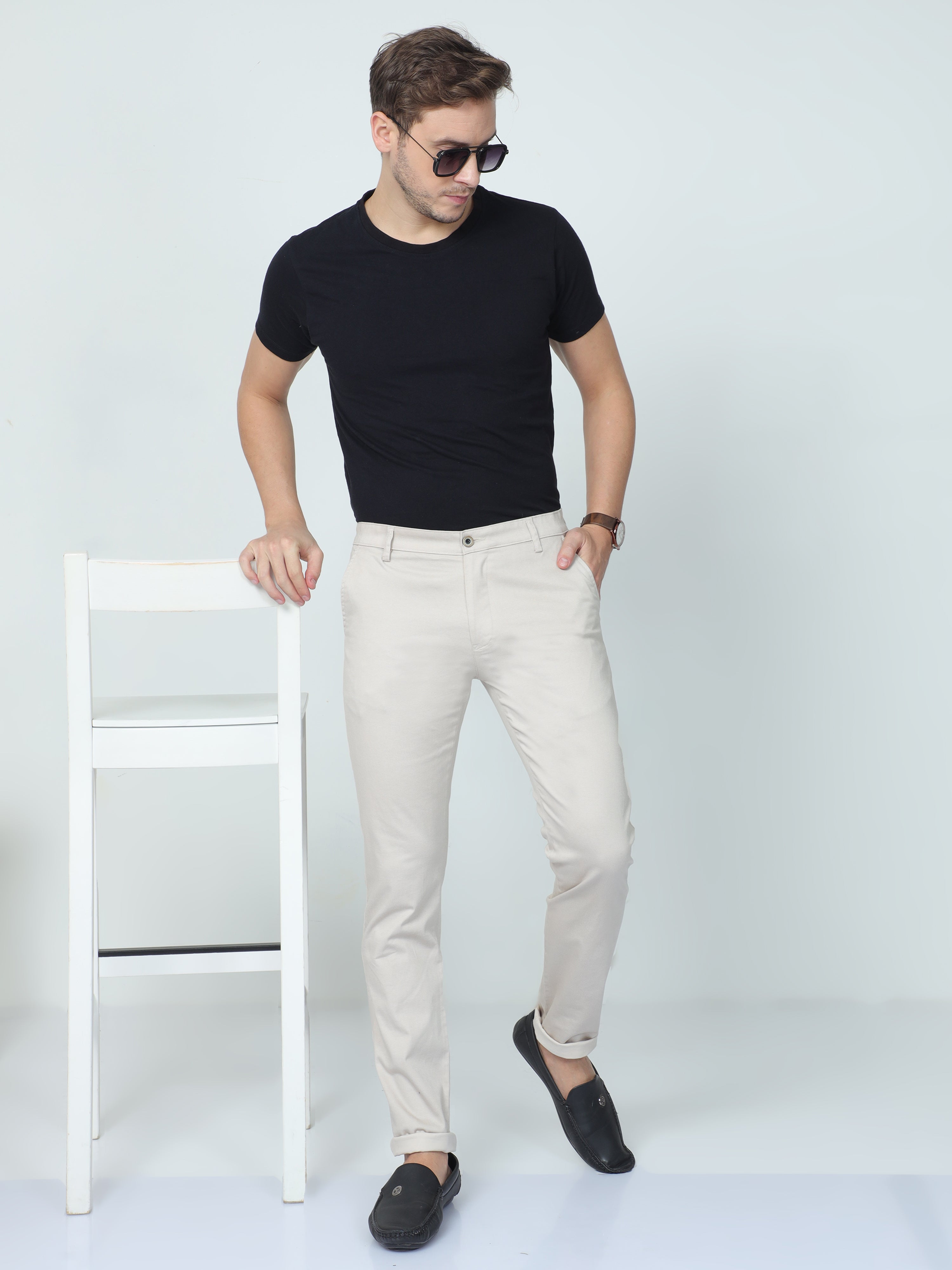 Classic Polo Mens Moderate Fit Solid Beige Color Trousers | To2-21 C-Beg-Mf-Ly