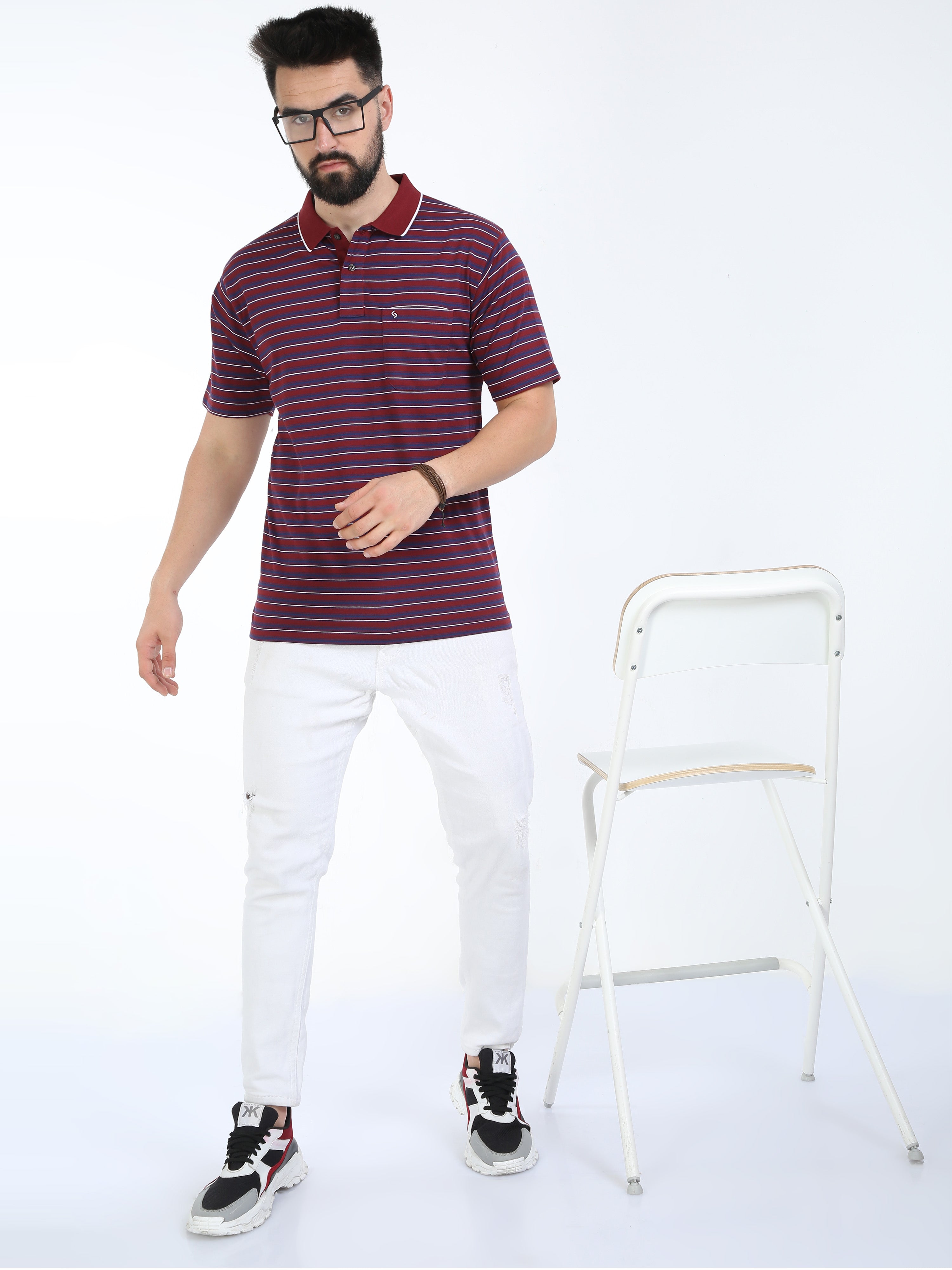 Classic Polo Mens Cotton Half Sleeves Striped Authentic Fit Polo Neck Maroon Color T-Shirt | Feeders-239 B Af P