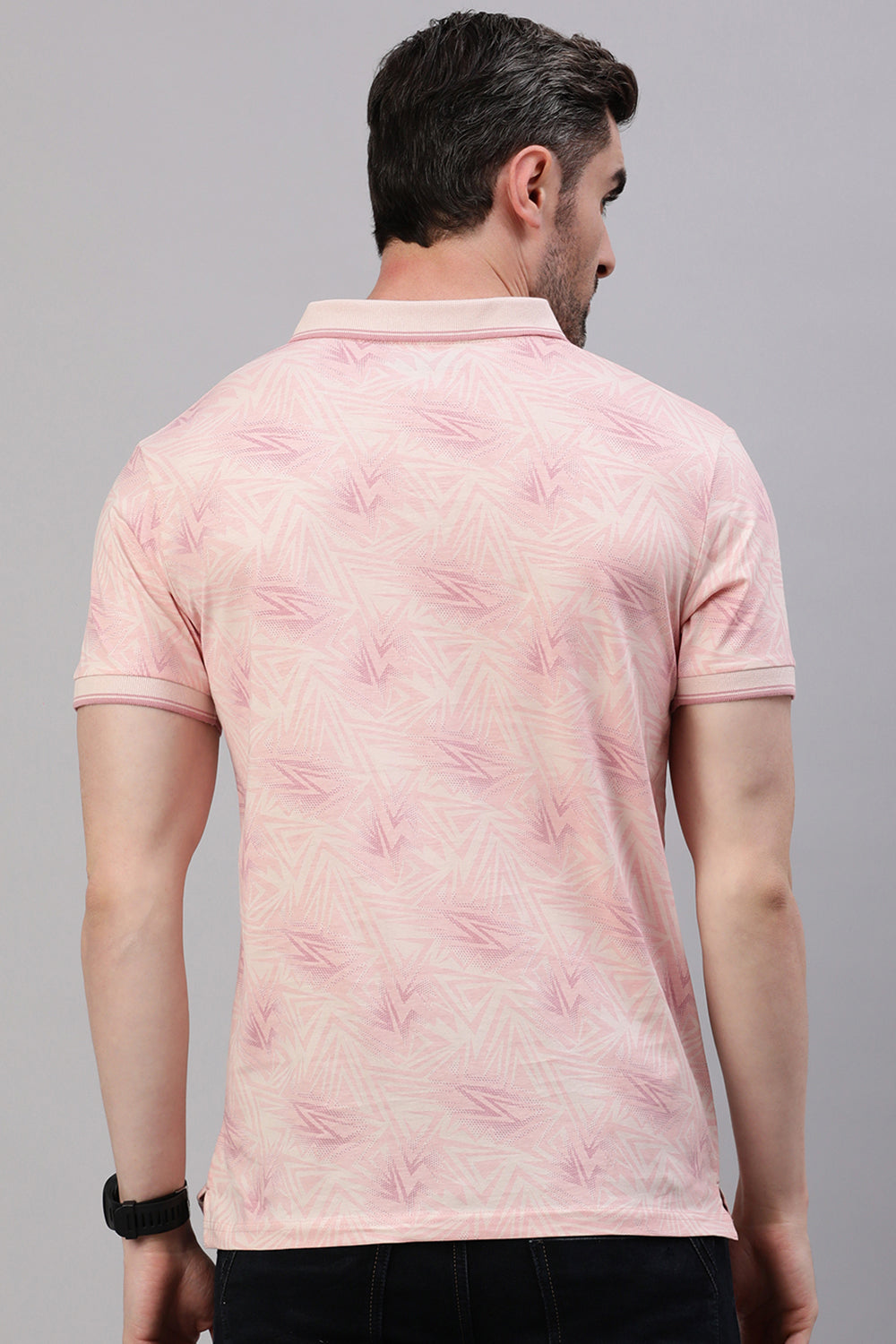 Classic Polo Men's Half Sleeve Peach Polo Neck Slim Fit All Over Print T-Shirt | BELLO - 319 A SF P