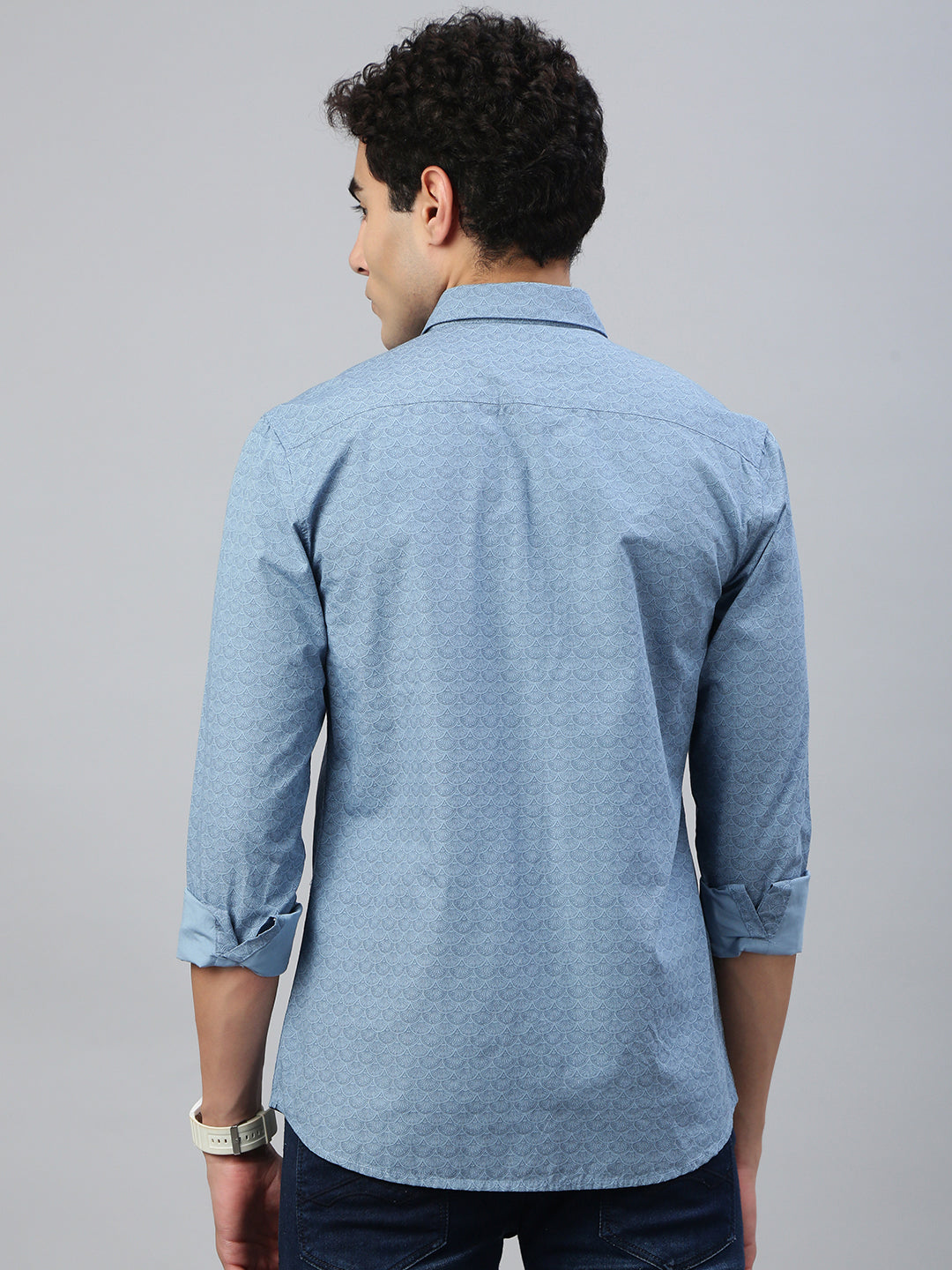 Classic Polo Men's Full Sleeve Blue Polo Neck Slim Fit All Over Print Shirt||SP2-CL-79 B-FS-PRT-SF