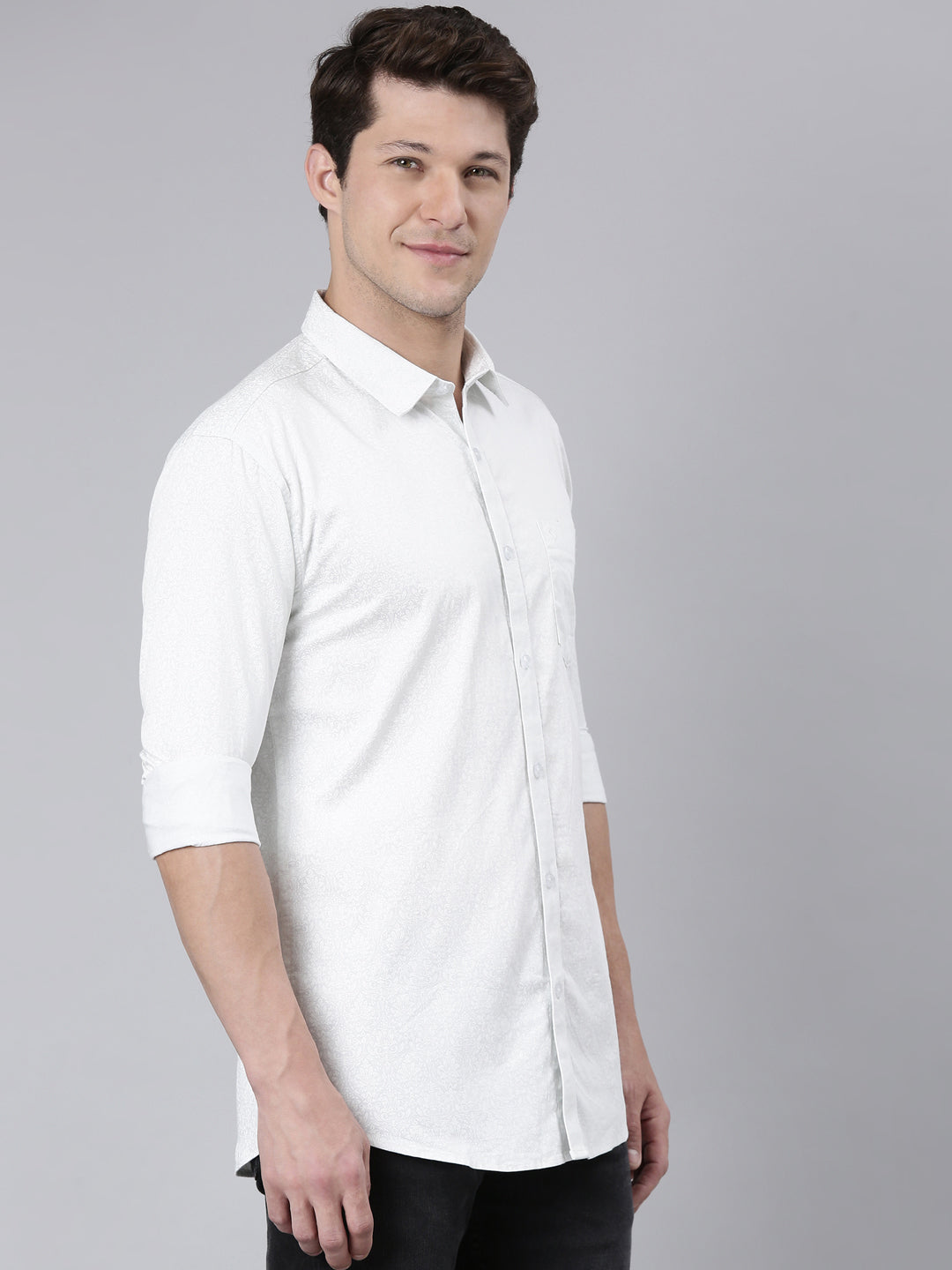Classic Polo Men's Full Sleeve Off-White Polo Neck 100% Cotton Slim Fit Shirt | SP2-151-PRT-SF FS
