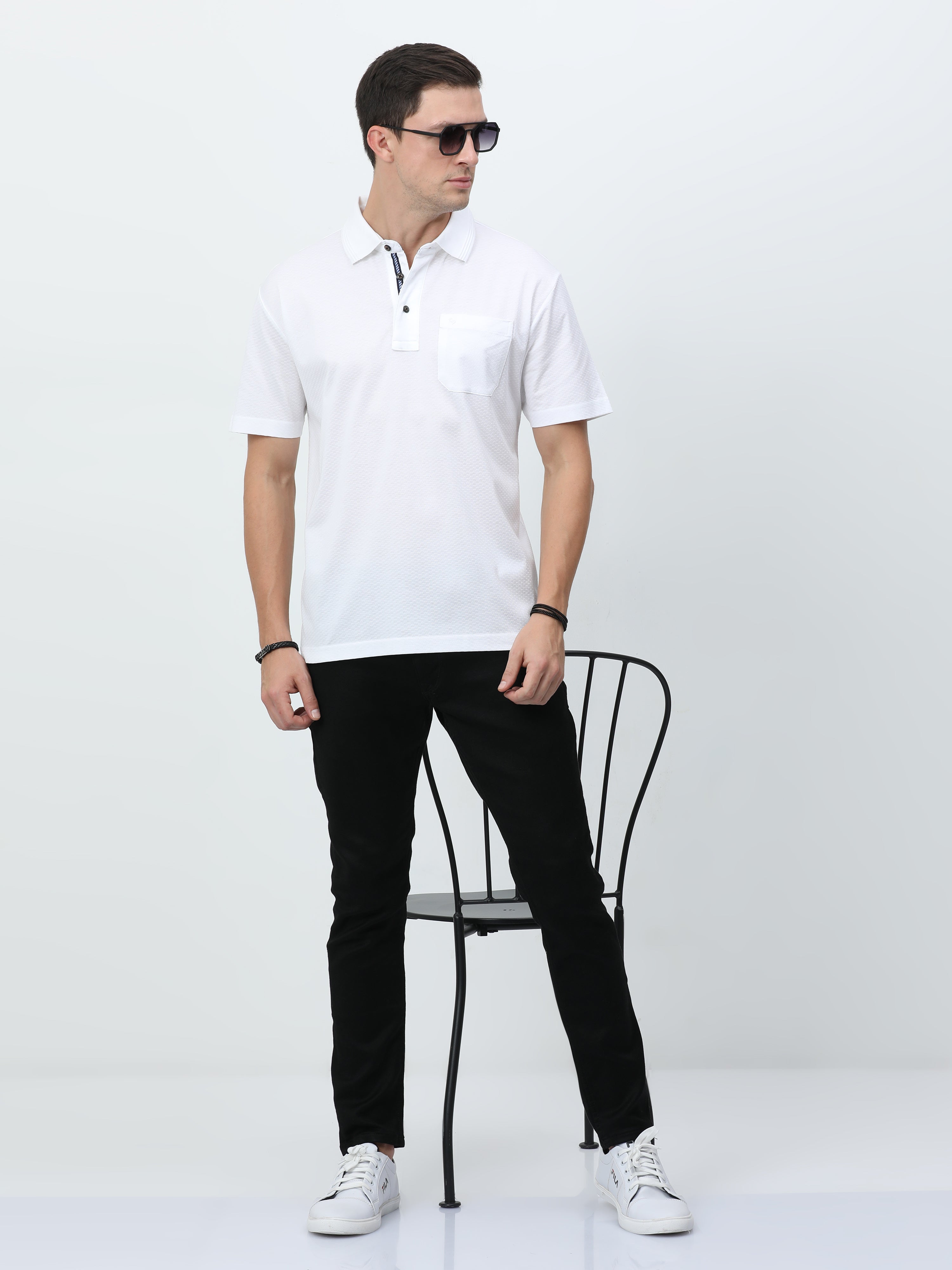 Classic Polo Mens Cotton Half Sleeves Printed Authentic Fit Polo Neck White Color T-Shirt | Rare - 04 A Af P
