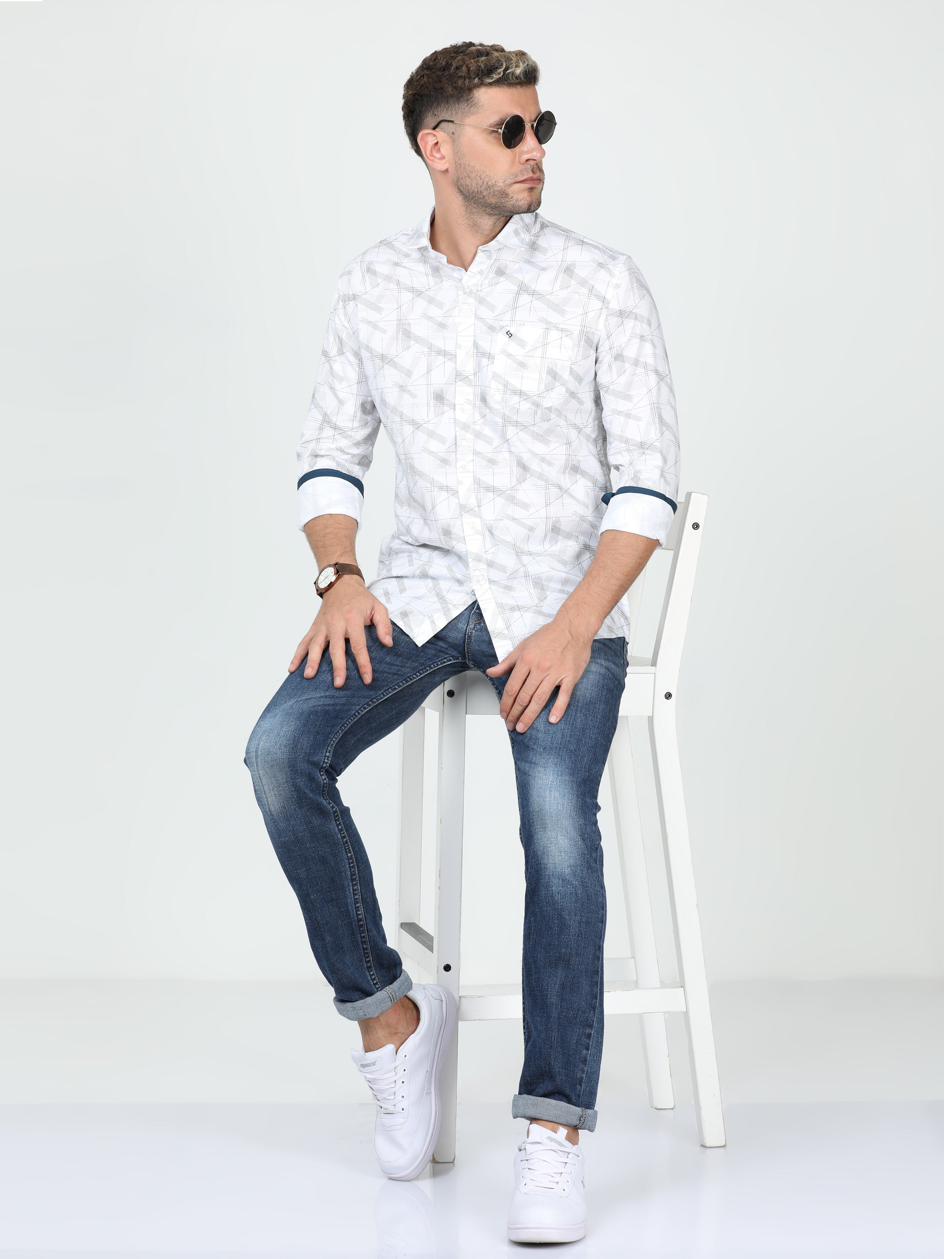 Classic Polo Mens Cotton Full Sleeve Slim Fit Polo Neck White Color Woven Shirt | So1-10 A-FS-PRT-SF