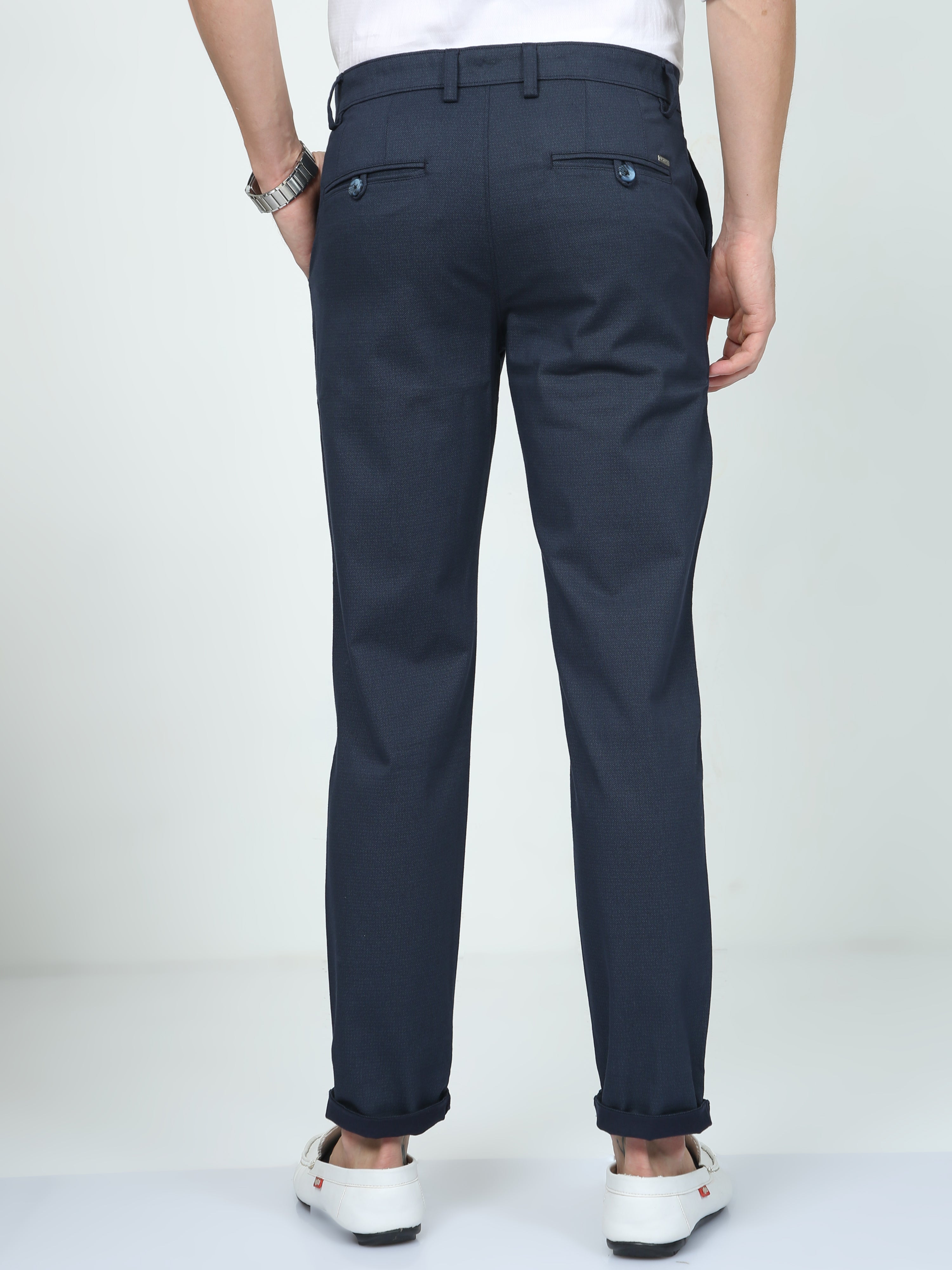 Classic Polo Mens Slim Fit Solid Navy Color Trousers | To2-08 B-Nvy-Sf-Ly