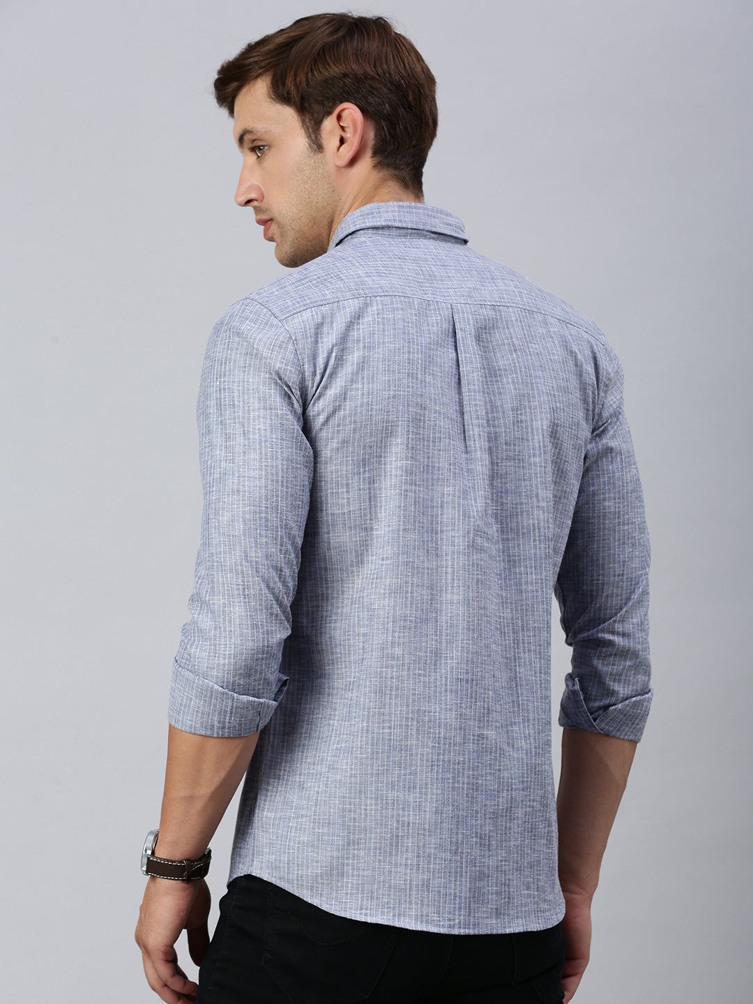 Classic Polo Men's Full Sleeve Dark Grey Polo Neck Slim Fit Striped Shirt | SP2-EL-12 B-FS-STR-SF