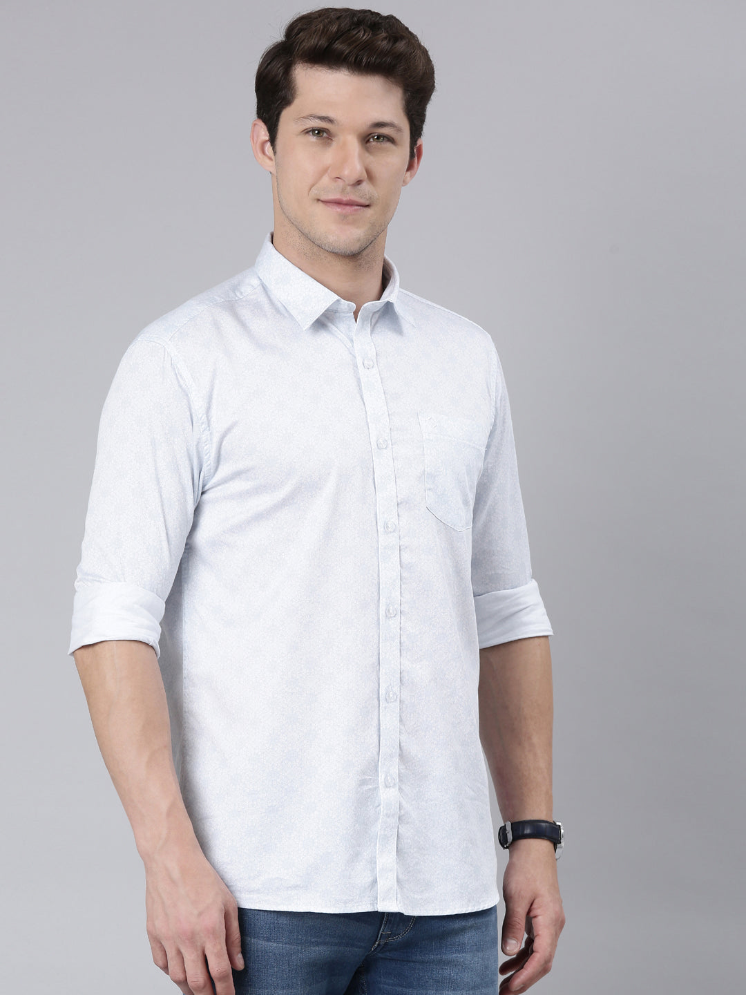 Classic Polo Men's Full Sleeve Lt.Blue Polo Neck 100% Cotton Slim Fit Shirt | SP2-150-PRT-SF FS
