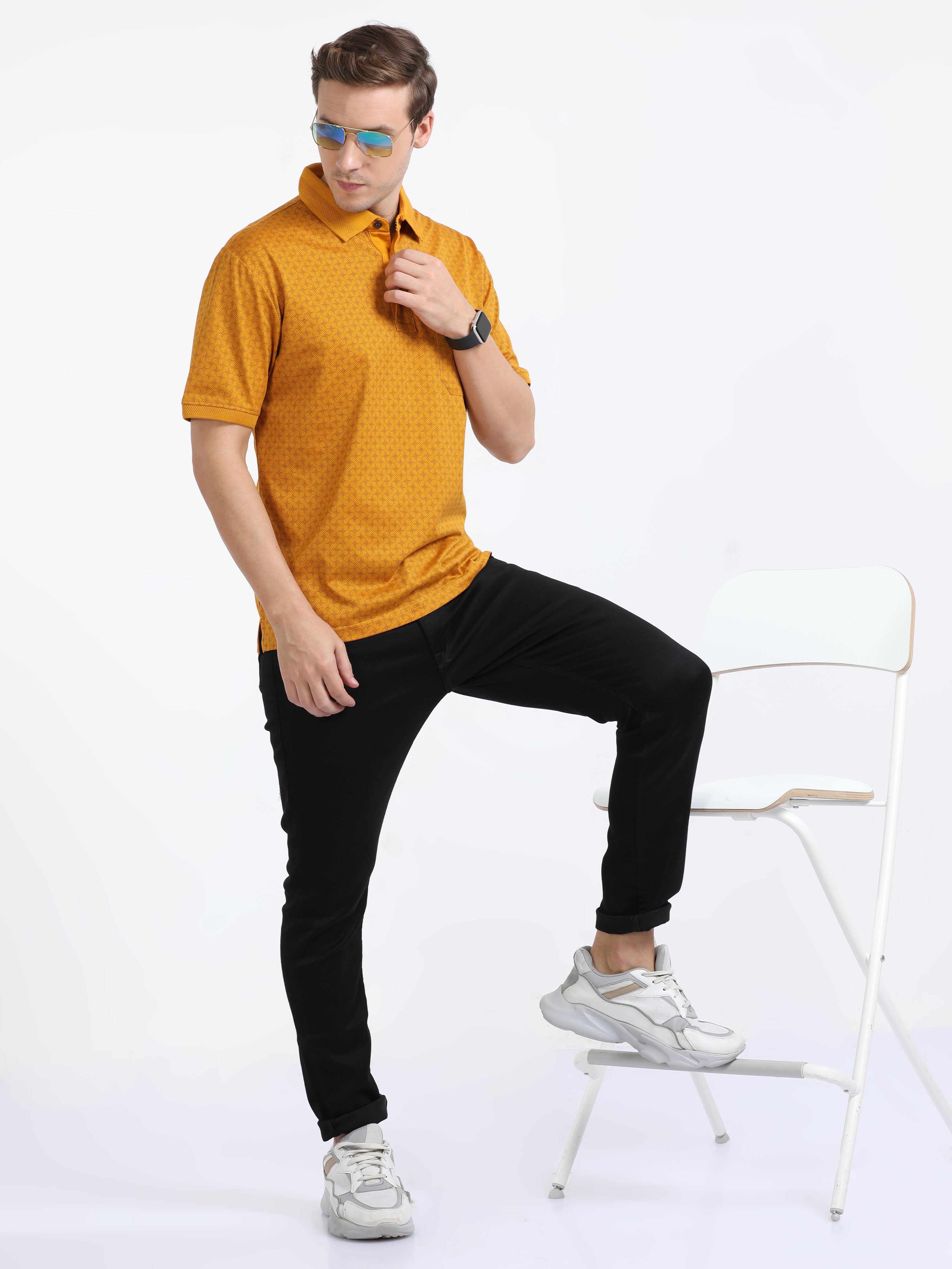 Classic Polo Mens Cotton Half Sleeves Floral Authentic Fit Polo Neck Yellow Color T-Shirt | Swank - 04 A Af P