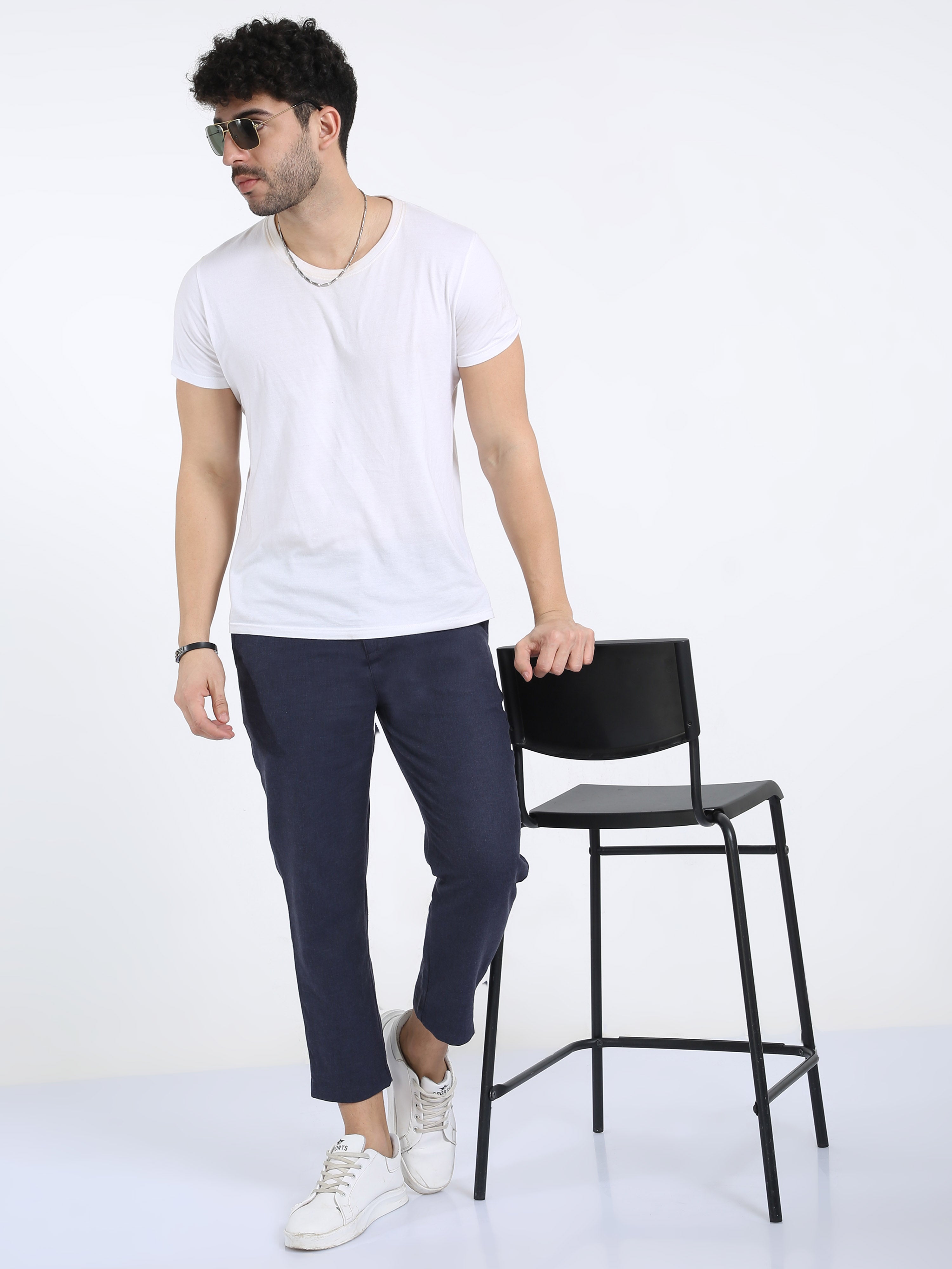 Classic Polo Mens Ankle Fit Solid Navy Color Trousers | To2-30 B-Blu-Al-Ly