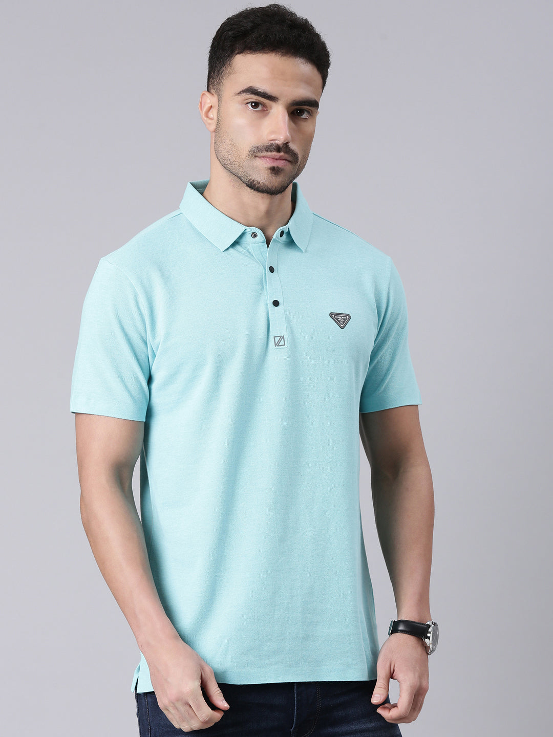 Classic Polo Men's Half Sleeve Aqua Blue Polo Neck Slim Fit Solid Cotton T-Shirt | ELITE-POLO-32 B SF P