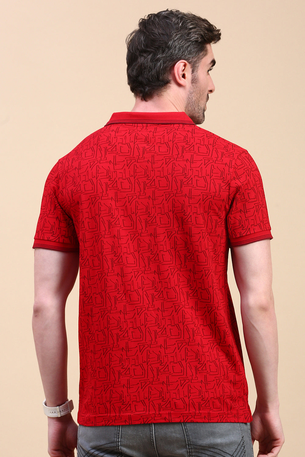 Classic Polo Men's Half Sleeve Red Polo Neck Slim Fit All Over Print T-Shirt | BEAU - 277 B SF P