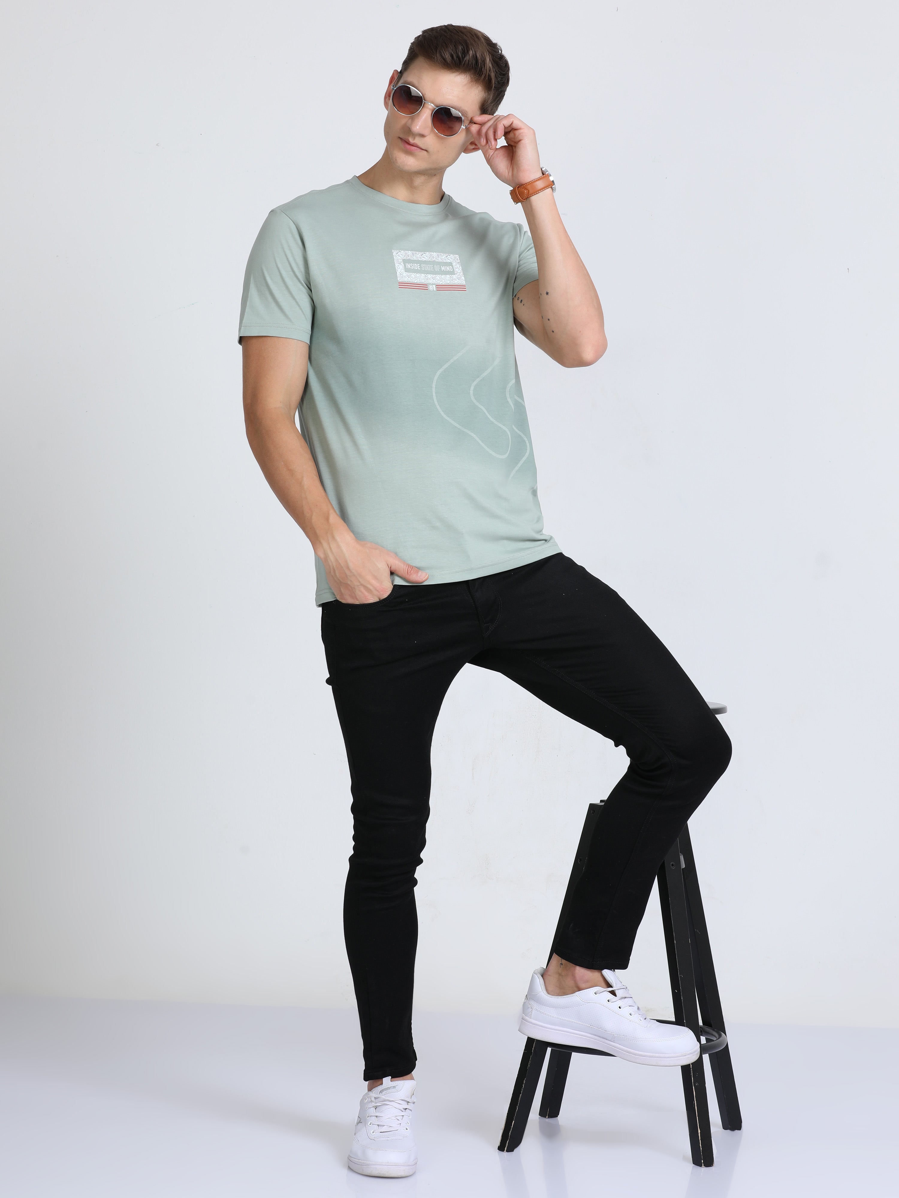 Classic Polo Mens Cotton Half Sleeves Printed Slim Fit Crew Neck Light Blue Color T-Shirt | Baleno - 563 B Sf C