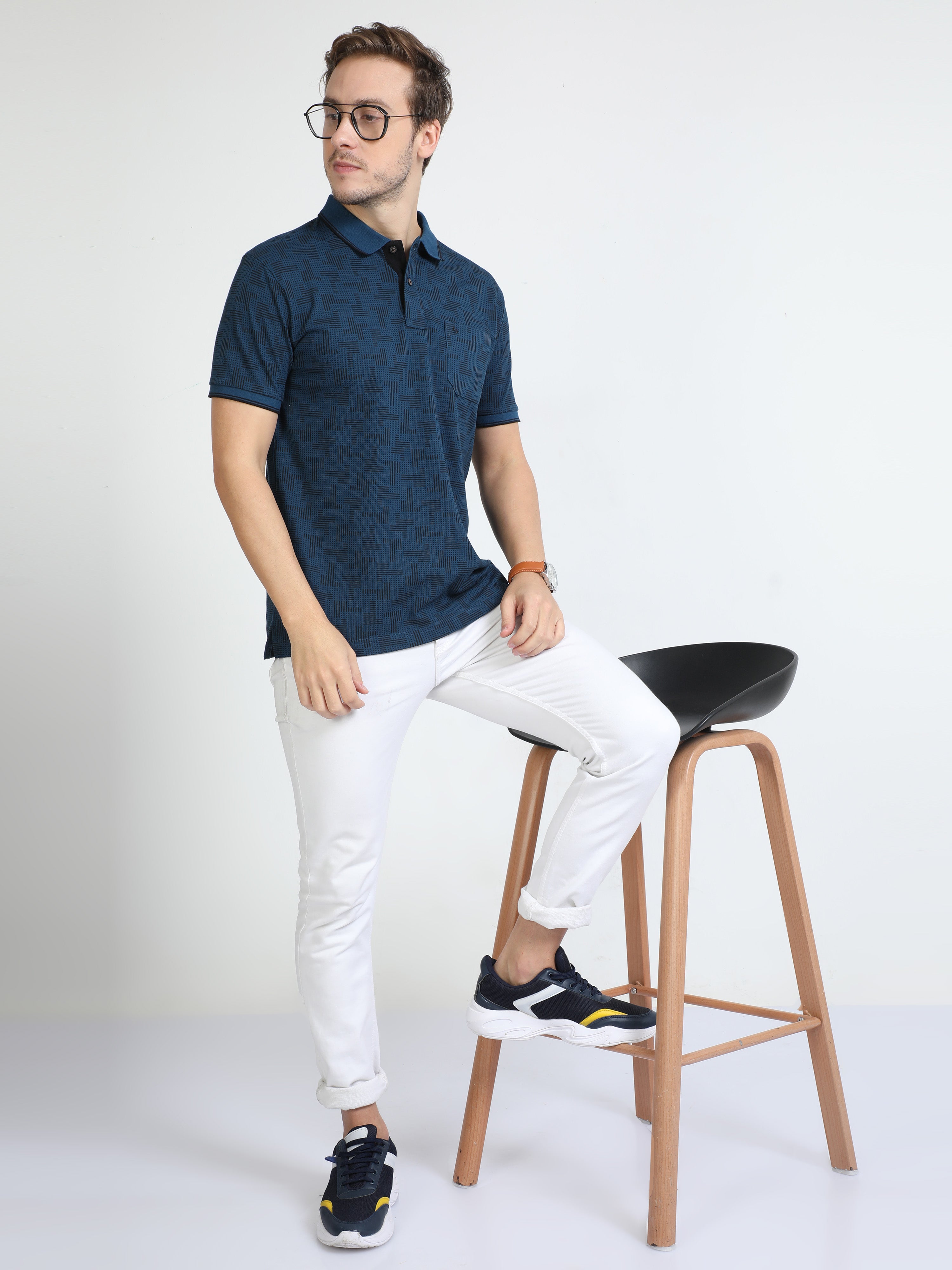 Classic Polo Mens Cotton Half Sleeves Printed Slim Fit Polo Neck Dark Blue Color T-Shirt | Beau - 220 A Sf P