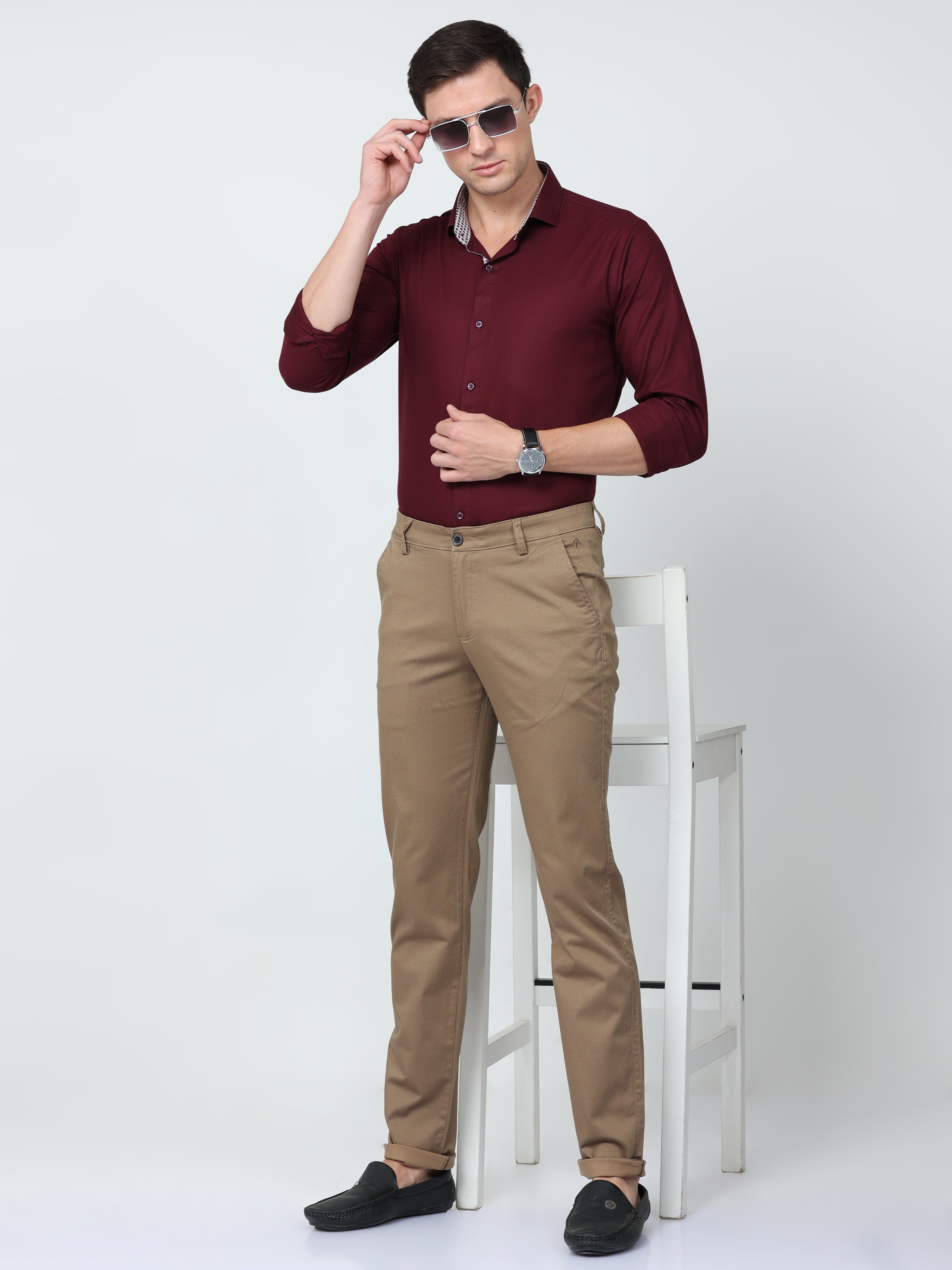 CP BRO Mens Chiesel Fit Dotted Khakhi Color Trousers | Tbo2-02 B-Kha-Cf-Ly