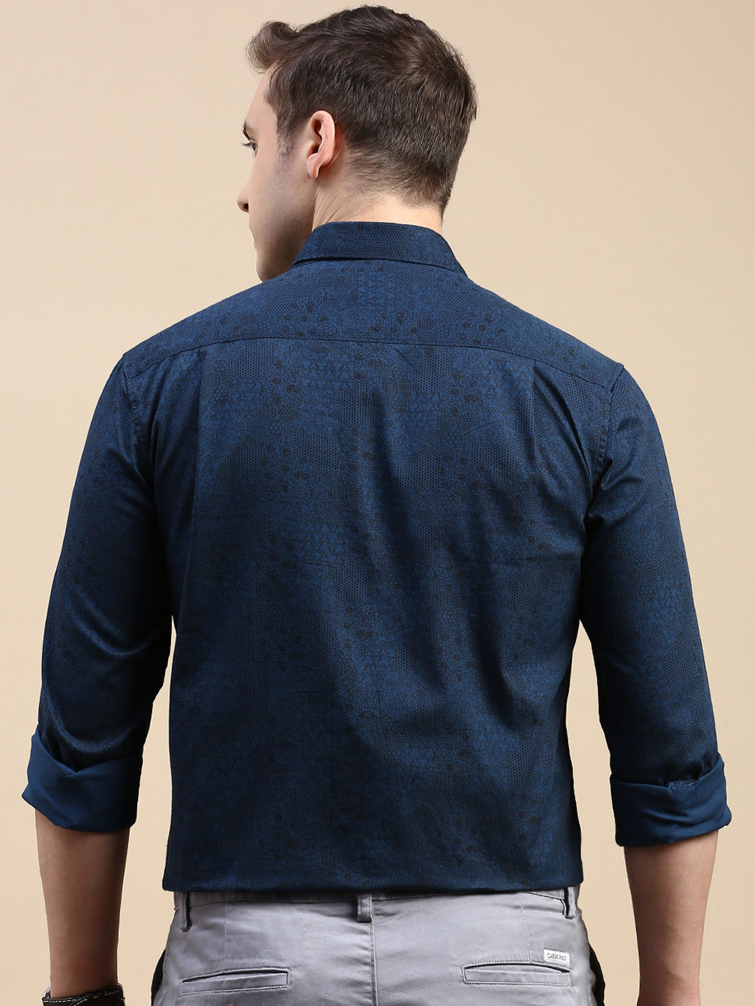 Classic Polo Men's Polo Neck Cotton Blue Slim Fit Printed Shirt | SP1-40 B-FS-PRT-SF