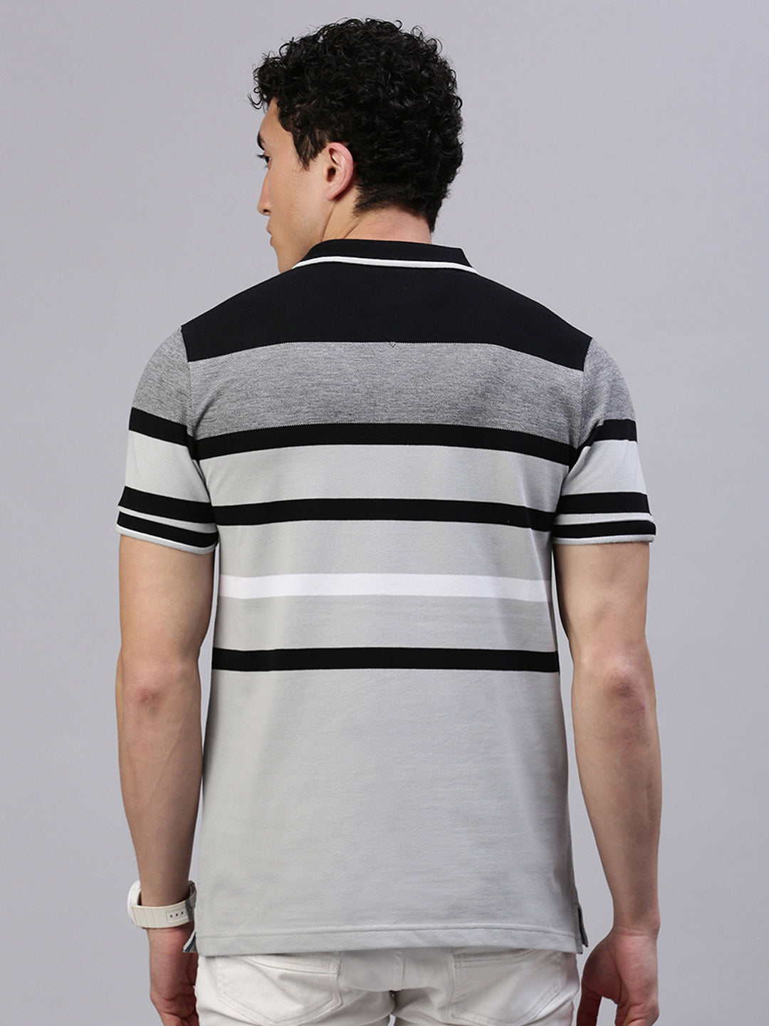 Classic Polo Men's Half Sleeve Grey/Black Polo Neck Slim Fit Striped T-Shirt||VTA - 293 A SF P