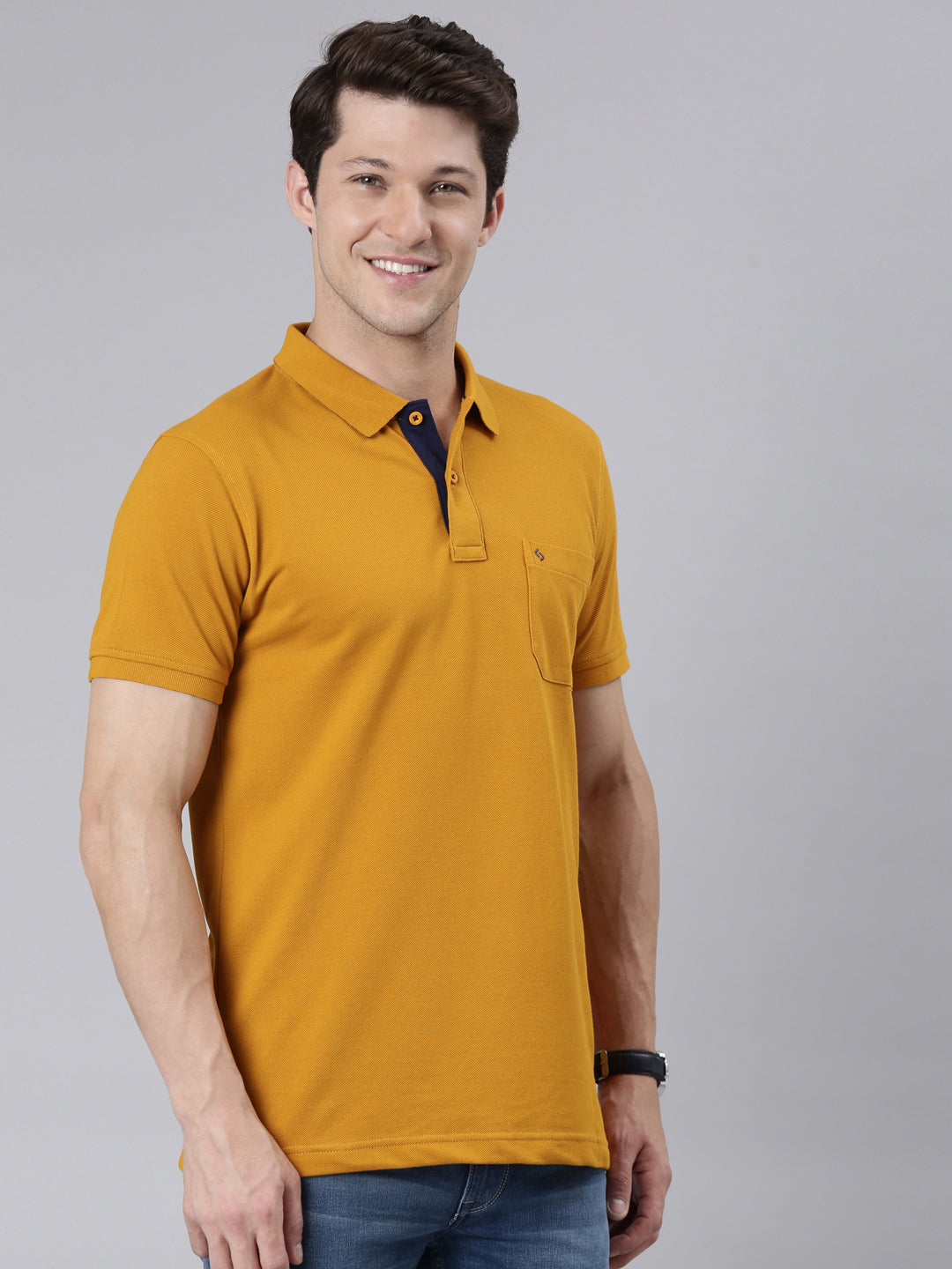 Classic Polo Men's Half Sleeve Golden Yellow Polo Neck Slim Fit Solid T-Shirt | TOY-VIROK-G.YELLOW SF P