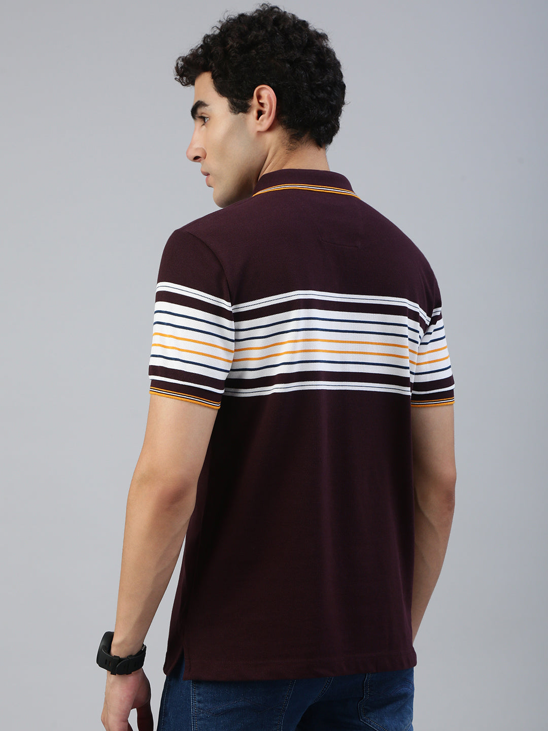 Classic Polo Men's Half Sleeve Burgundy/White Polo Neck Slim Fit Striped T-Shirt||VTA - 302 A SF P