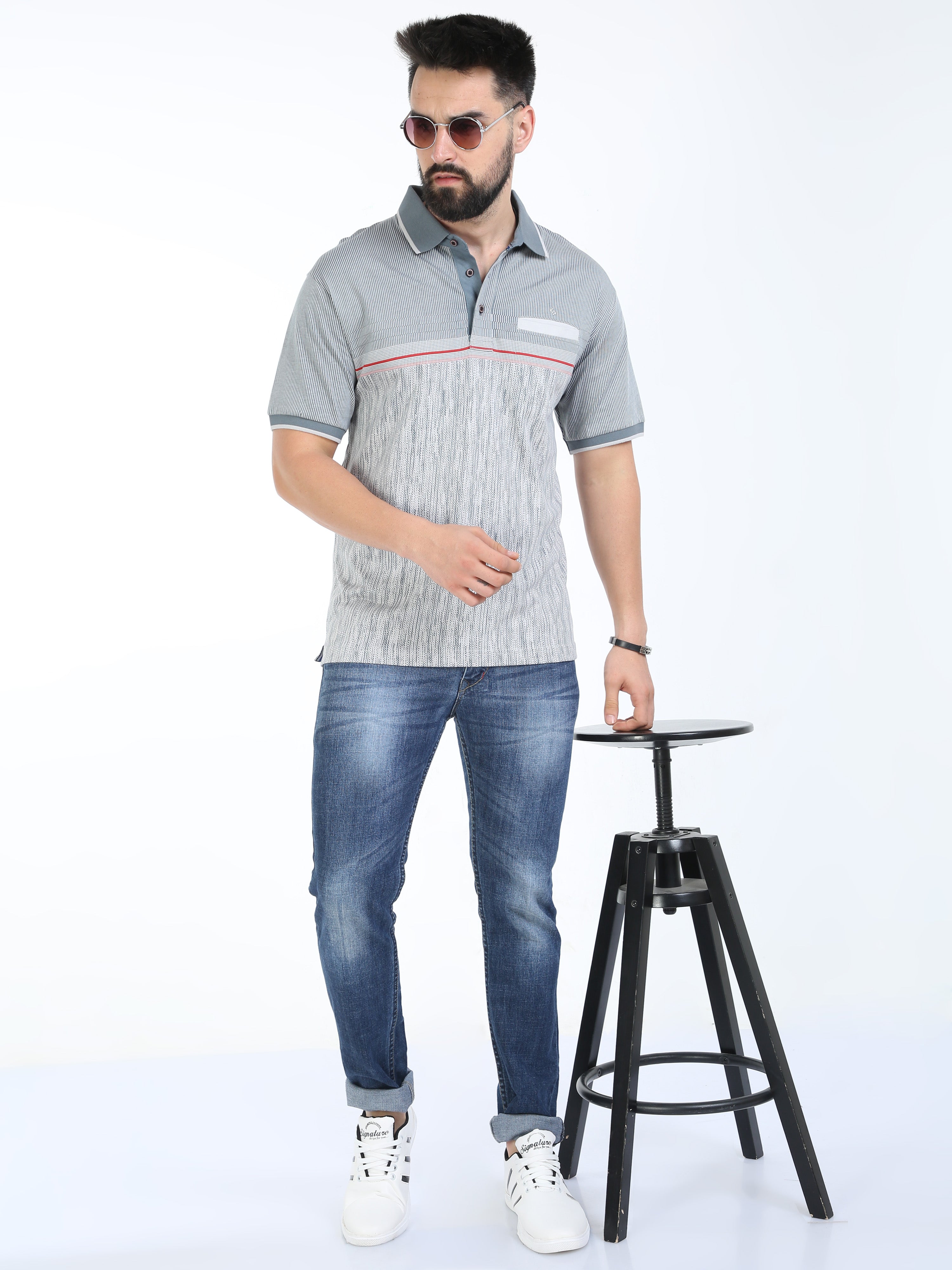 Classic Polo Mens Cotton Half Sleeves Floral Authentic Fit Polo Neck Grey Color T-Shirt | Carve Polo - 19 A Af P