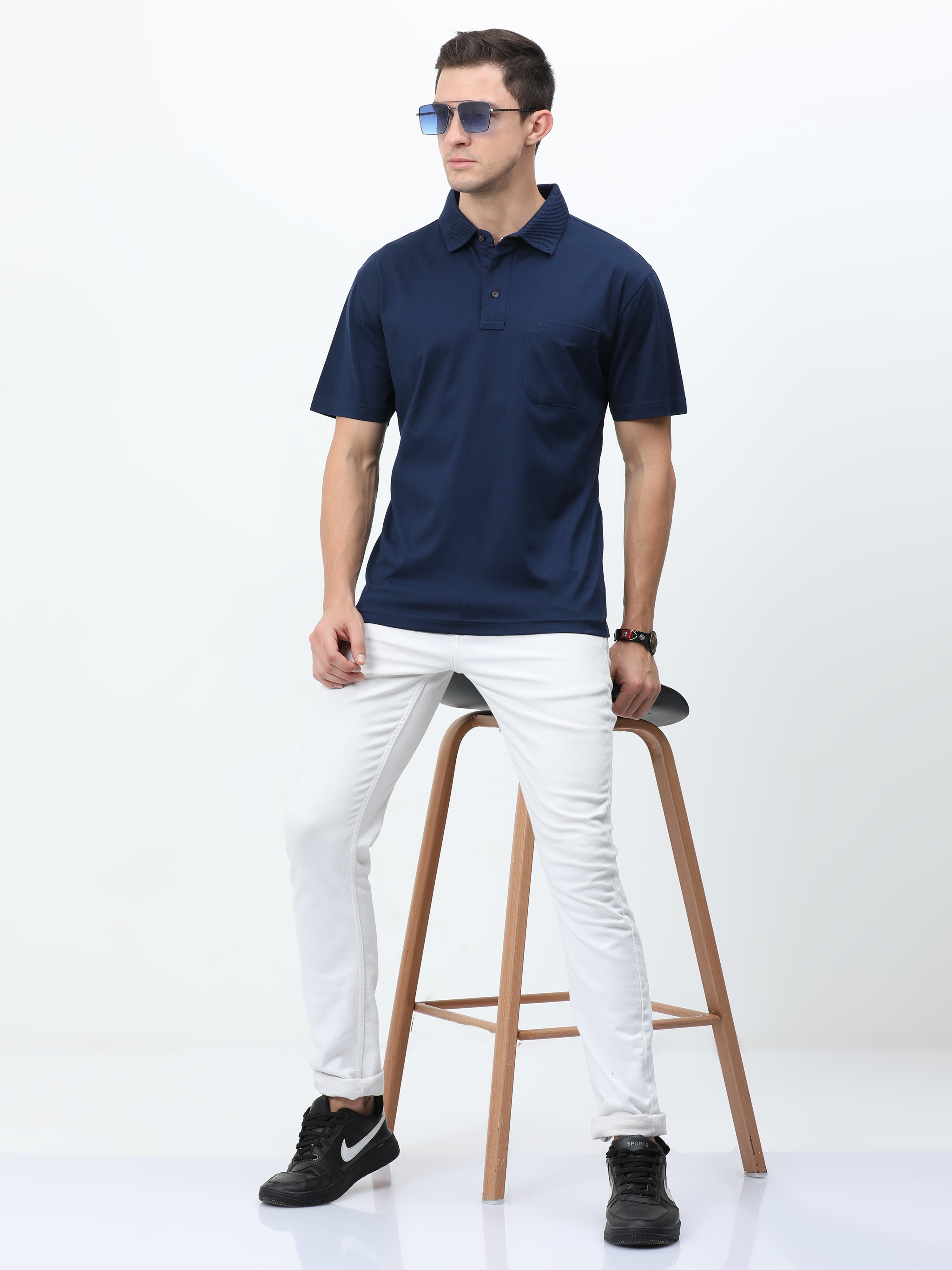 Classic Polo Mens Cotton Half Sleeves Solid Authentic Fit Polo Neck Navy Color T-Shirt | Rare - 06  B Af P