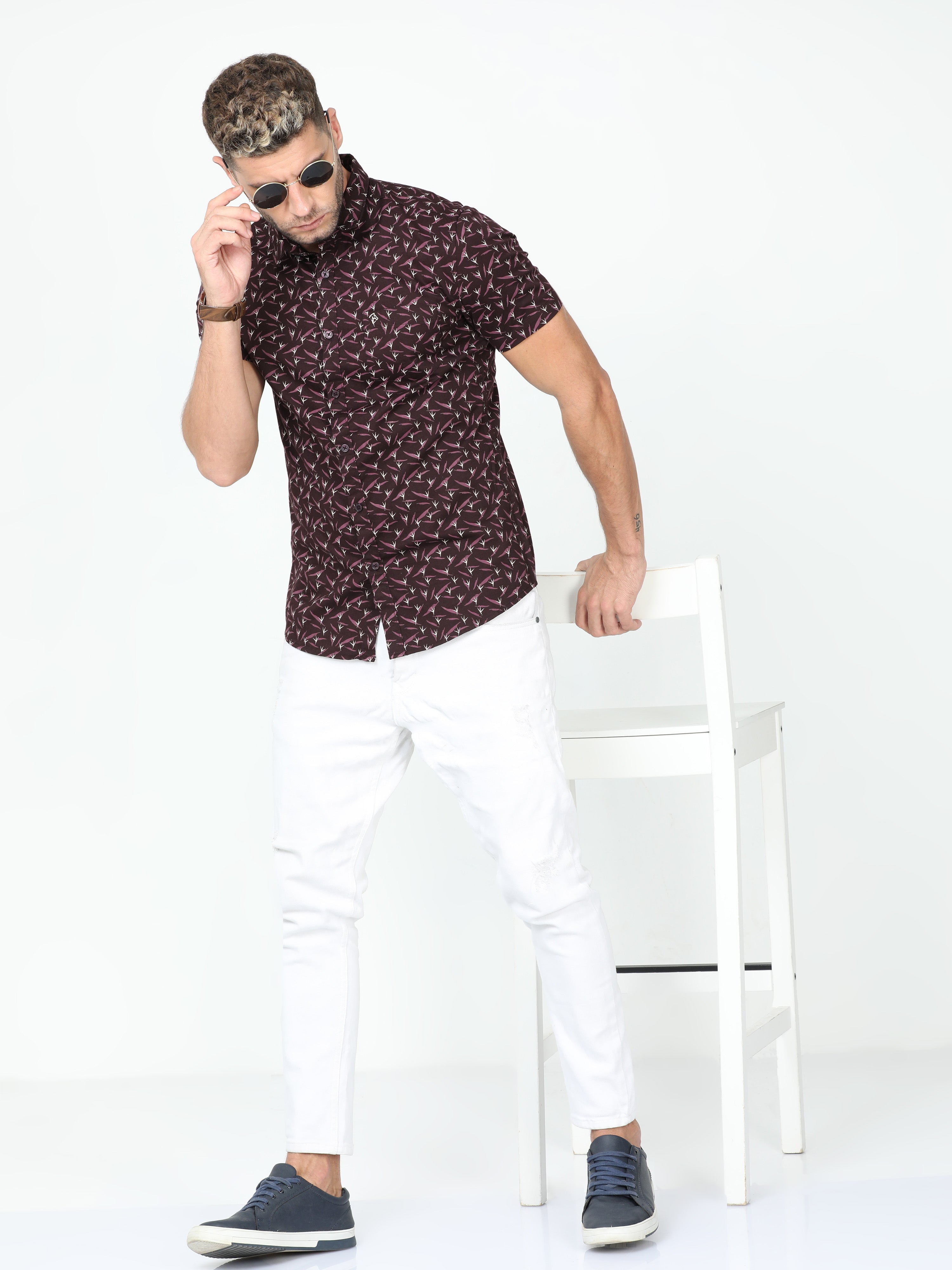 CP BRO Mens Cotton Half Sleeve Slim Fit Polo Neck Maroon Color Woven Shirt | Sbo1-11 C-HS-PRT-BSL
