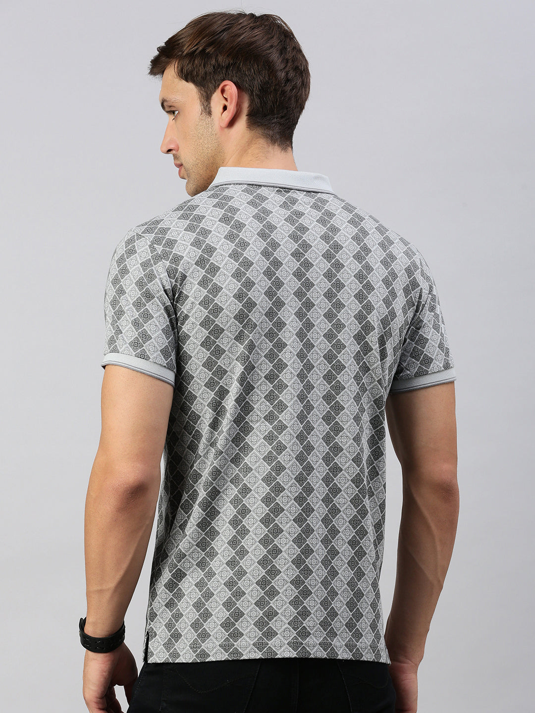 Classic Polo Men's Printed Grey/Black Cotton Slim Fit Half Sleeve T-Shirt | BELLO - 294 A SF P