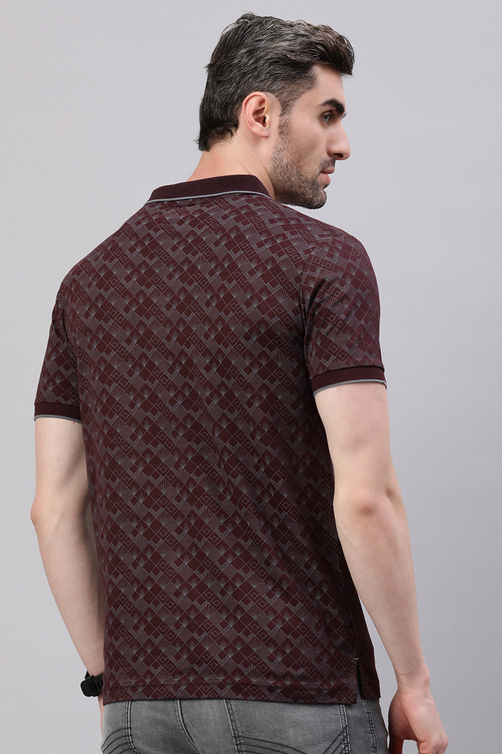 Classic Polo Men's Half Sleeve Burgundy Polo Neck Slim Fit All-Over Print T-Shirt