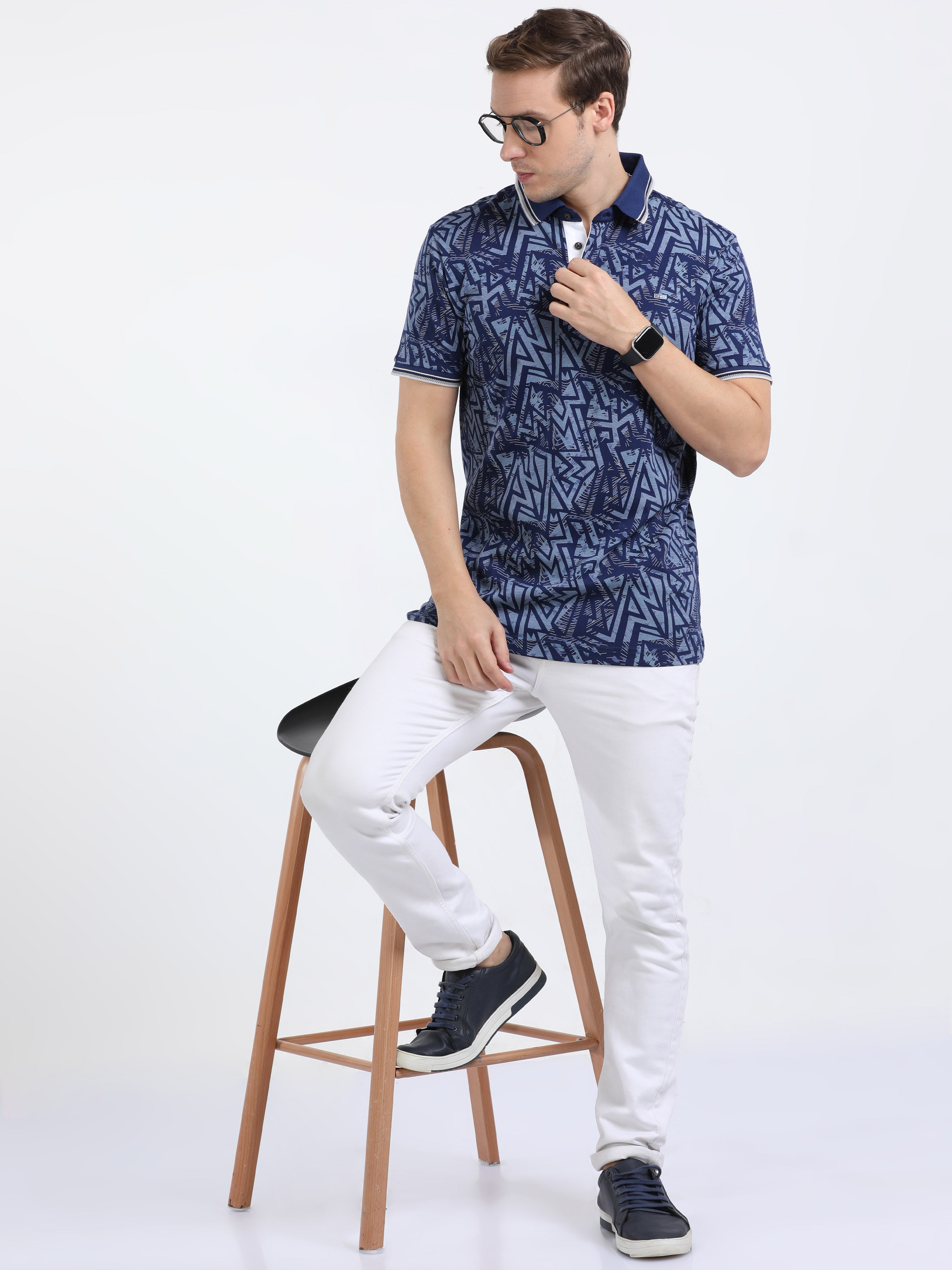Classic Polo Mens Cotton Half Sleeves Floral Slim Fit Polo Neck Blue Color T-Shirt | Prm - 791 A Sf P