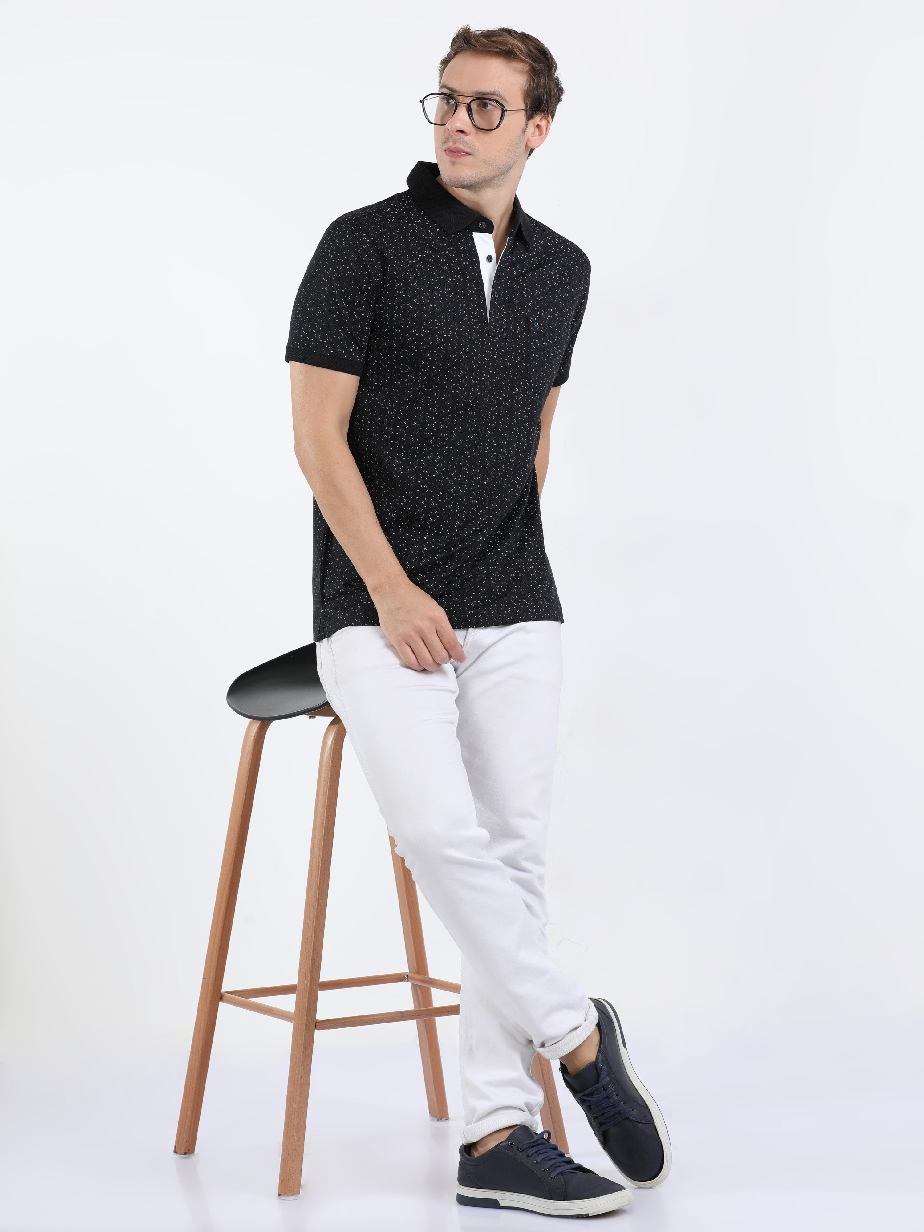Classic Polo Mens Cotton Half Sleeves Printed Slim Fit Polo Neck Black Color T-Shirt | Scant - 35 B Sf P