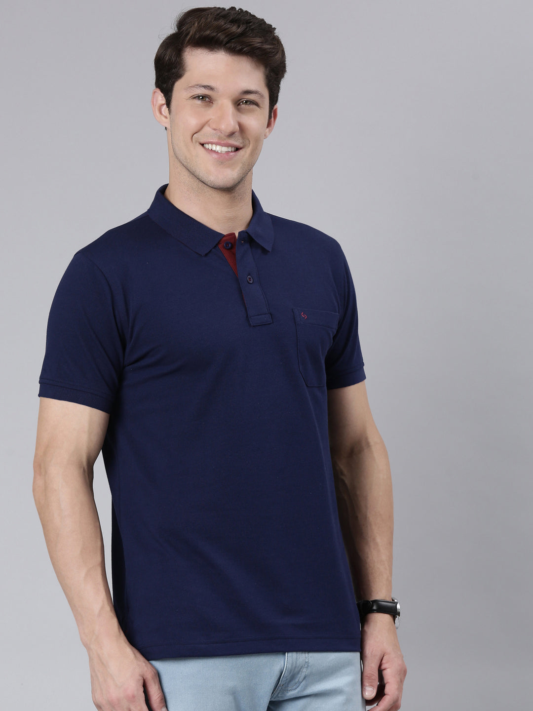Classic Polo Men's Half Sleeve Navy Blue Polo Neck Slim Fit Solid T-Shirt | TOY-VIROK-NAVY SF P