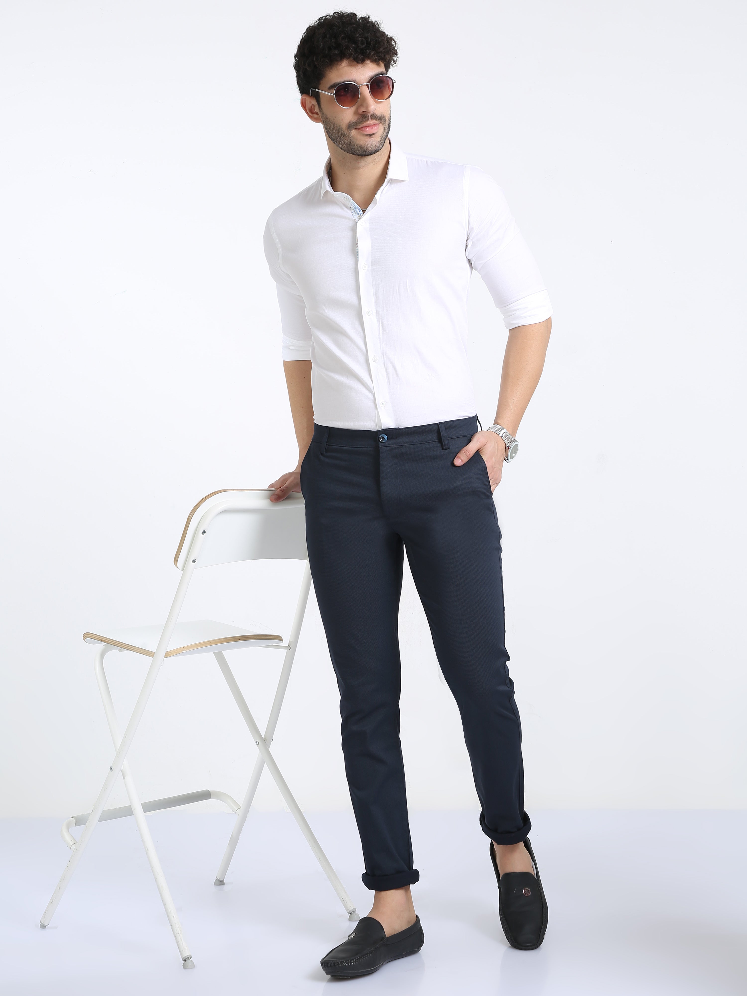 Classic Polo Mens Moderate Fit Solid Navy Color Trousers | To2-21 B-Nvy-Mf-Ly