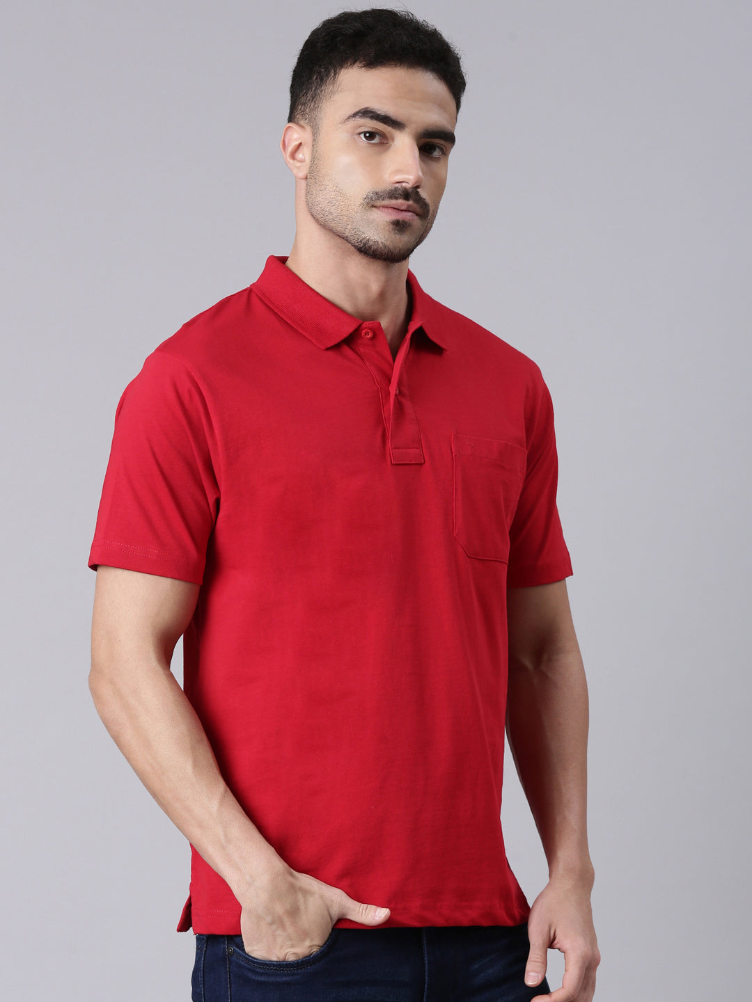 Classic Polo Men's Half Sleeve Red Polo Neck Authentic Fit Solid Cotton T-Shirt | TOY-SOLIX-SALSA AF P