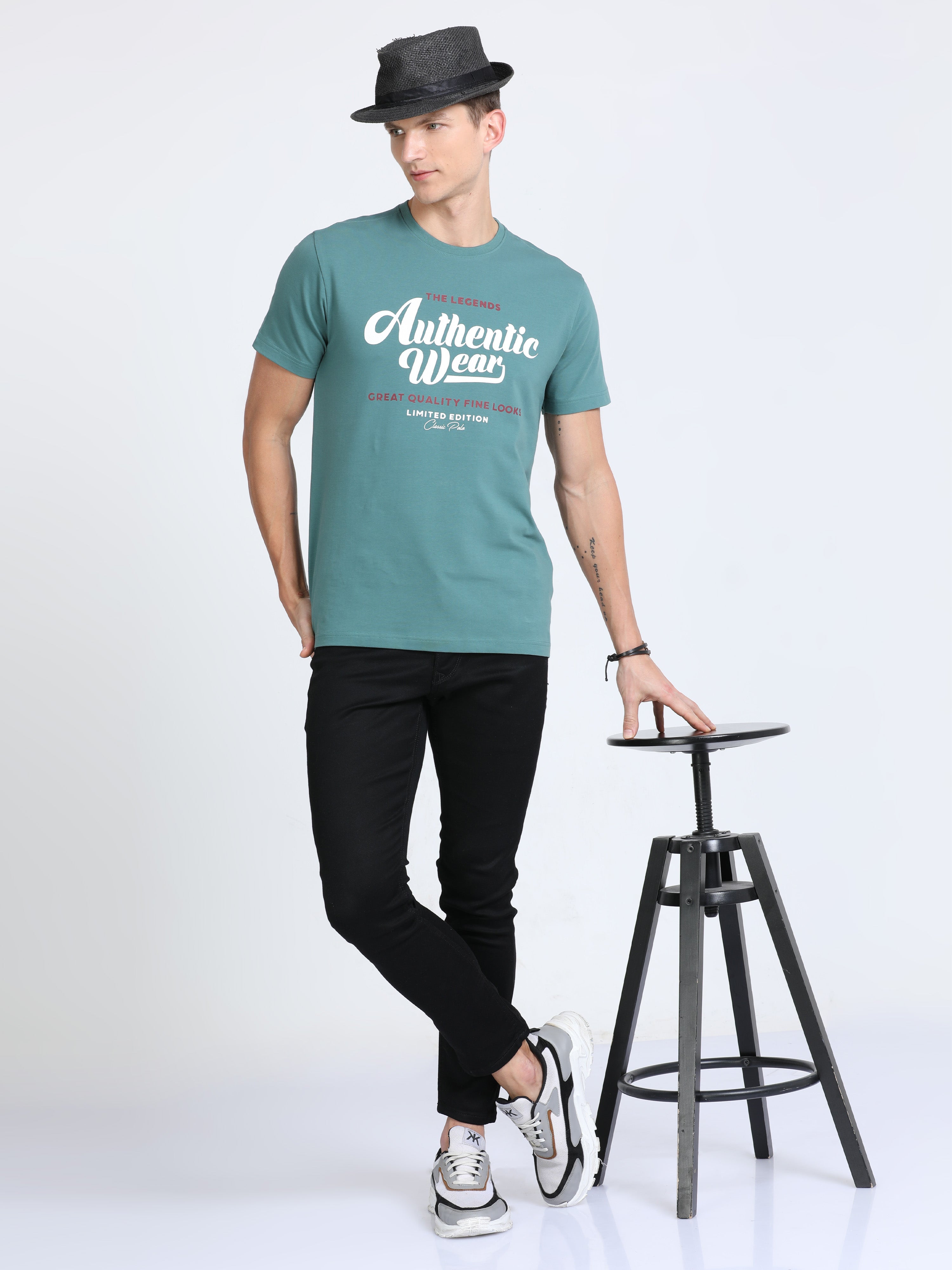 Classic Polo Mens Cotton Half Sleeves Printed Slim Fit Crew Neck Blue Color T-Shirt | Baleno - 560 A Sf C