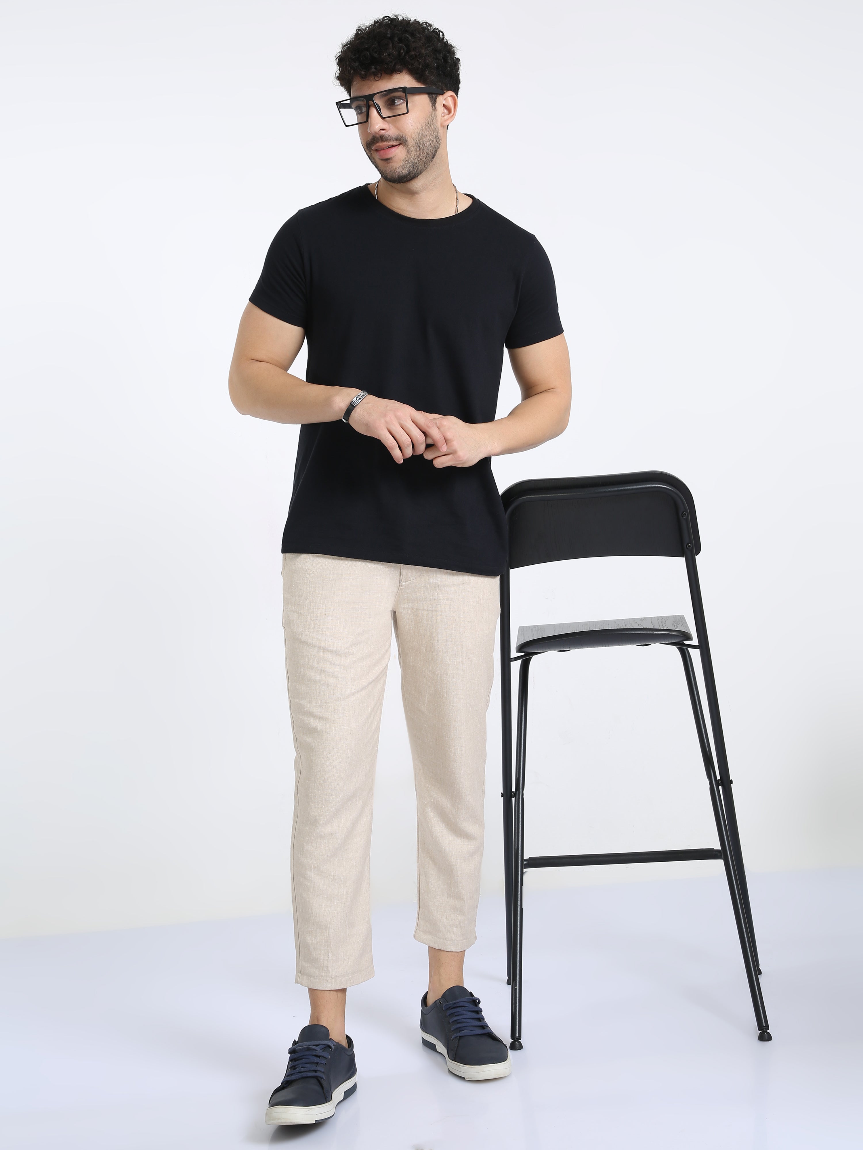 Classic Polo Mens Ankle Fit Solid Cream Melange Color Trousers | To2-28 C-Lgry-Al-Ly