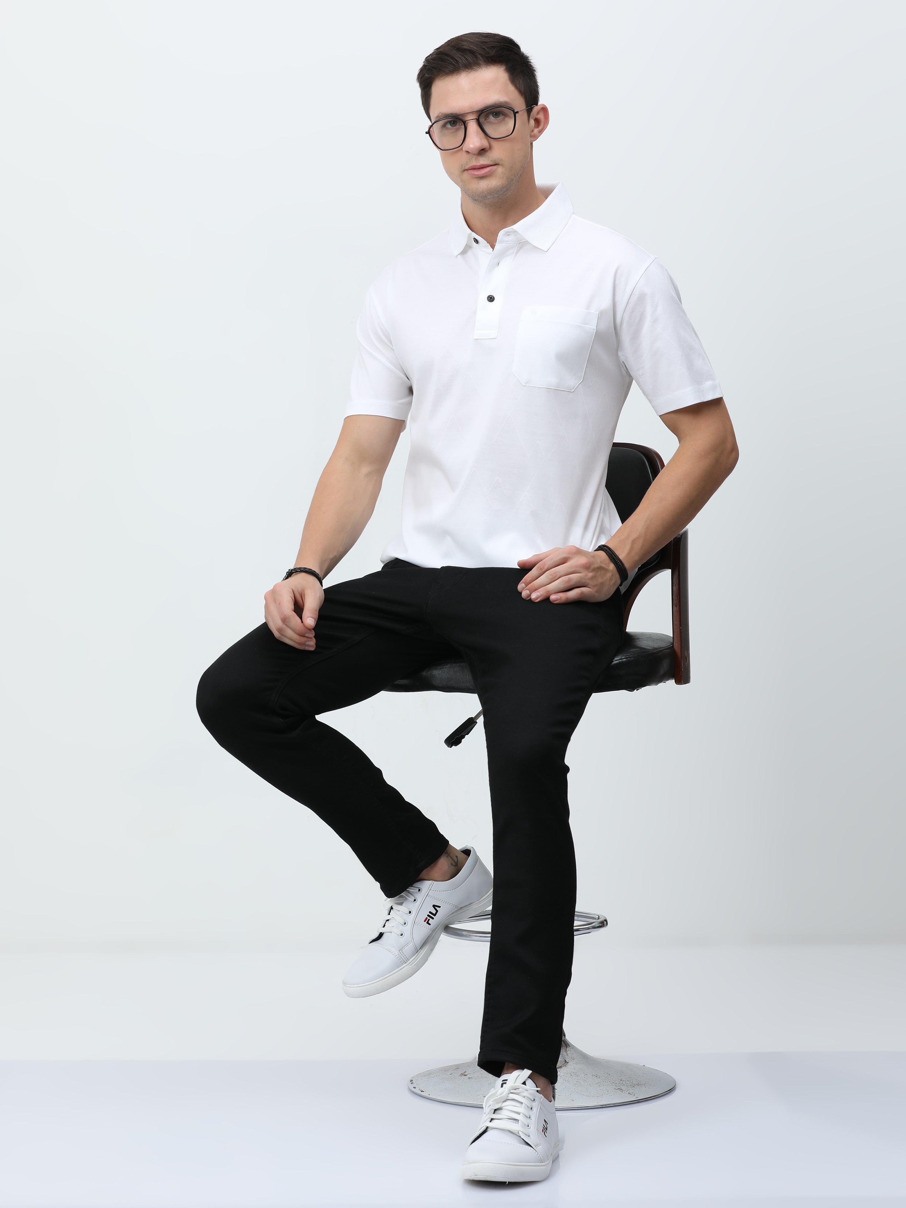 Classic Polo Mens Cotton Half Sleeves Solid Authentic Fit Polo Neck White Color T-Shirt | Rare - 06  A Af P