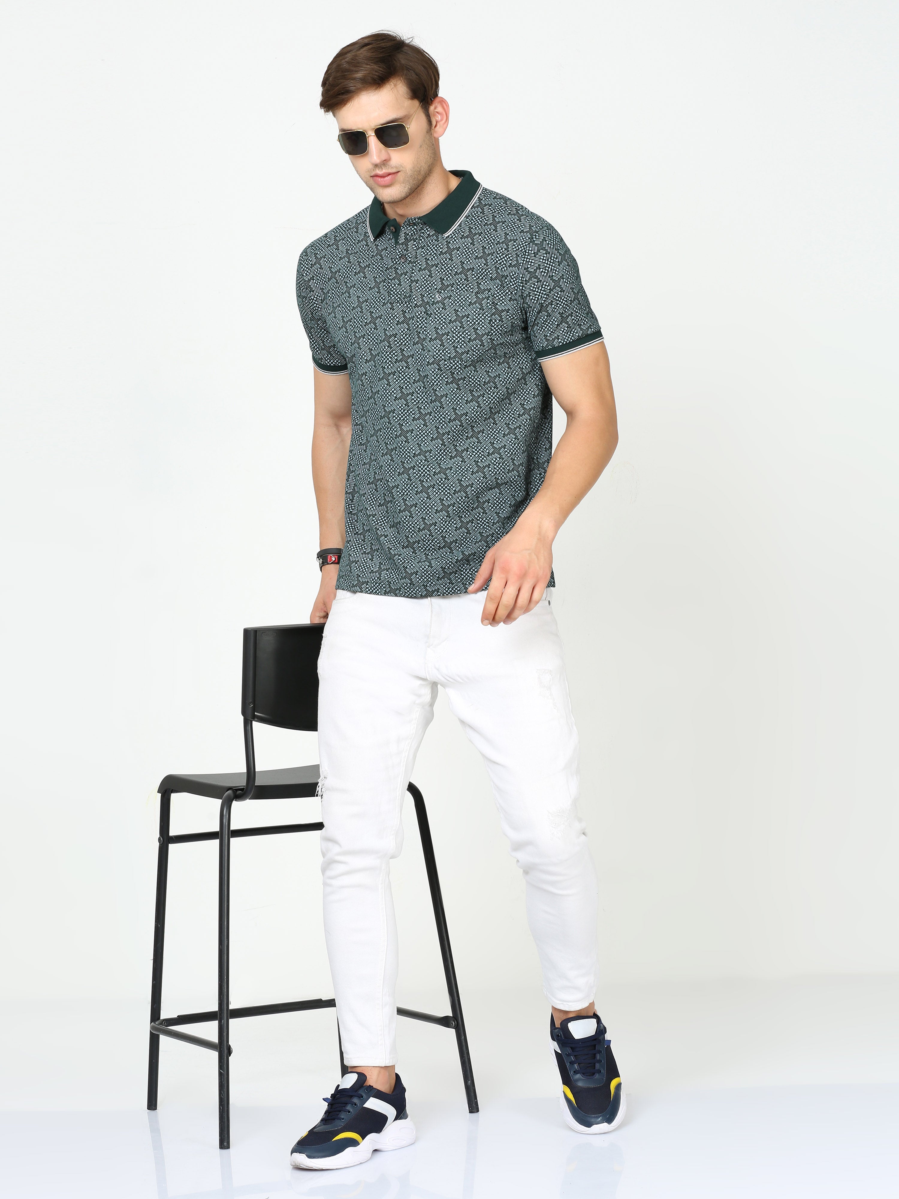 Classic Polo Mens Cotton Half Sleeves Printed Slim Fit Polo Neck Grey Color T-Shirt | Beau - 222 A Sf P