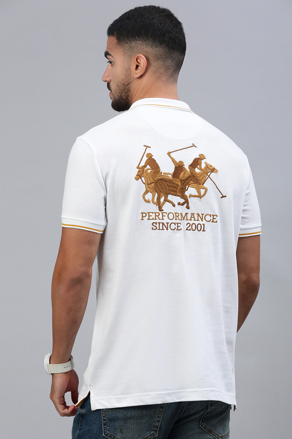 Classic Polo Men's Half Sleeve White Polo Neck Slim Fit Embroidery T-Shirt